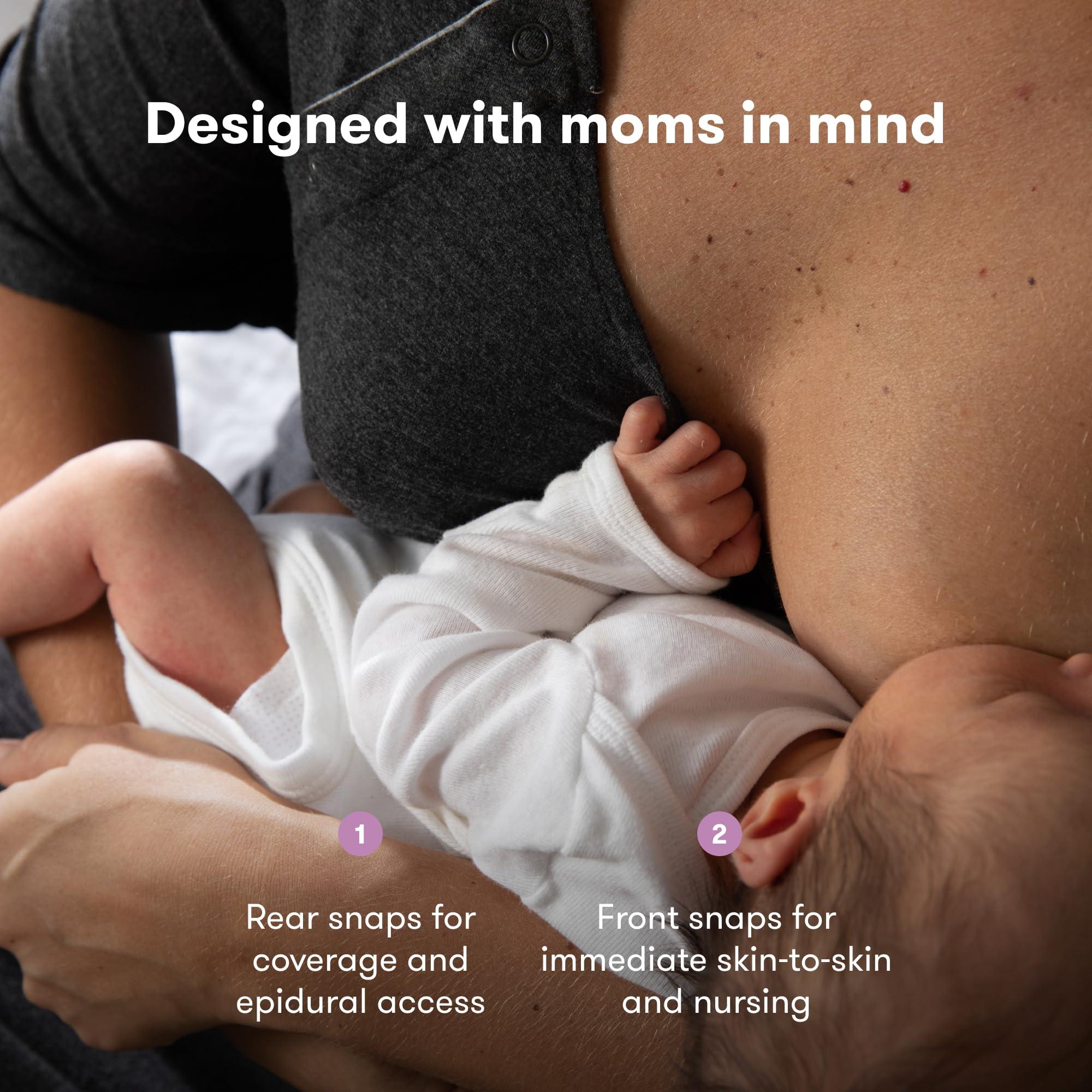 Frida Mom Frida Mom Labor and Delivery Gown for Hospital, Easy-Snap, Tagless Nursing Gown with Skin-to-Skin Access and Full Coverage in The Back