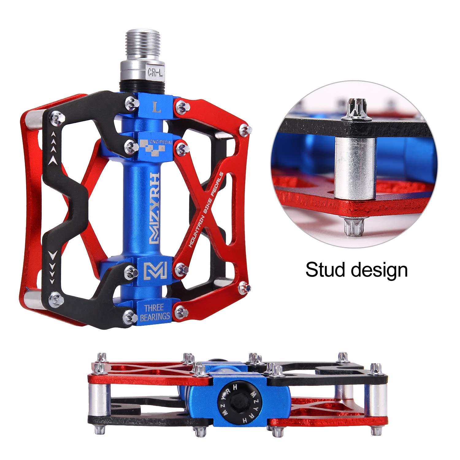 MZYRH MZYRH Mountain Bike Pedals, Ultra Strong Colorful CNC Machined 9/16" Cycling Sealed 3 Bearing Pedals(Red Blue Black 3 Bearings)