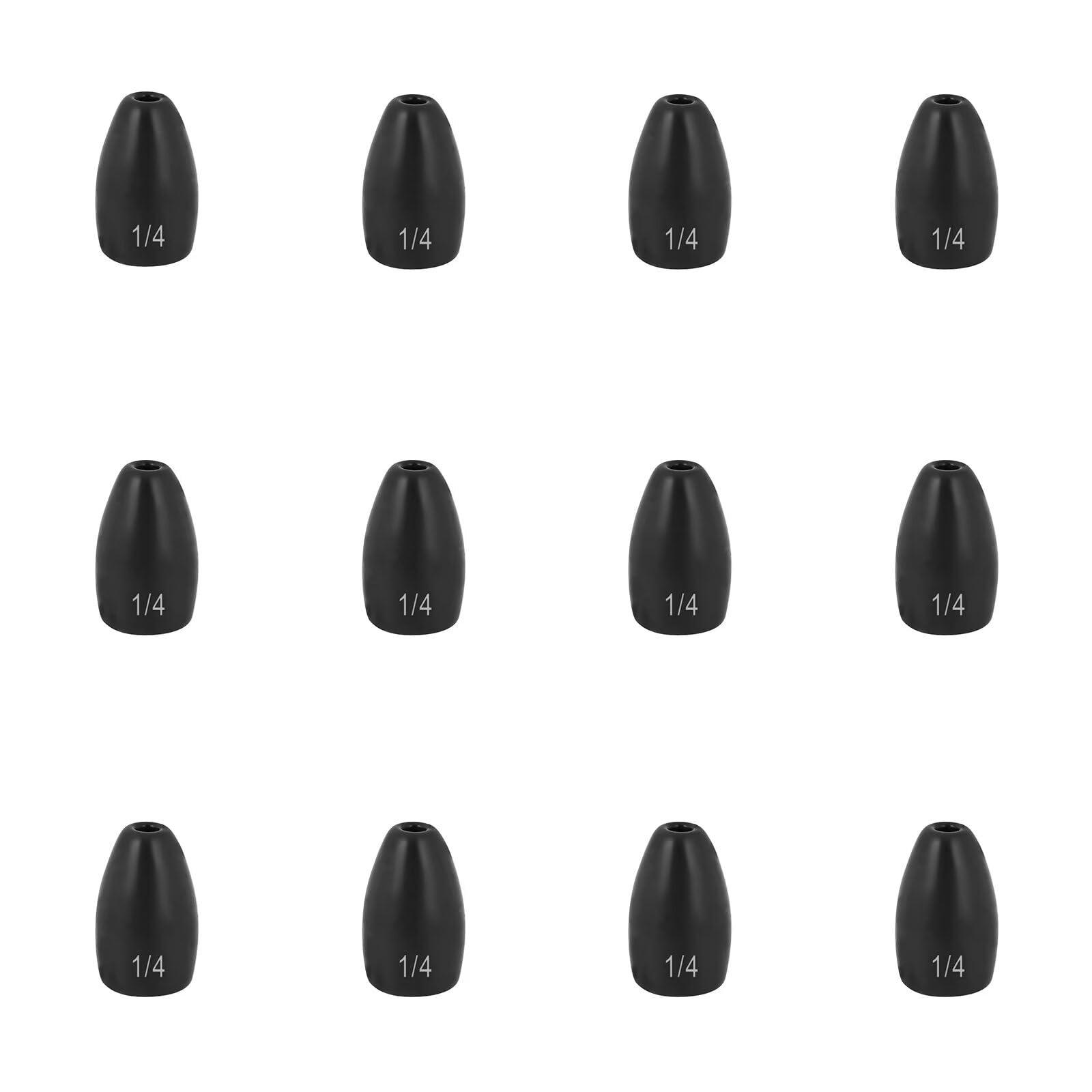 Fishfun Fishfun 12Pcs Tungsten Flipping Fishing Weights, Sizes Engraved Worm Sinkers for Bass Fishing, 1/8oz, Black Anodized