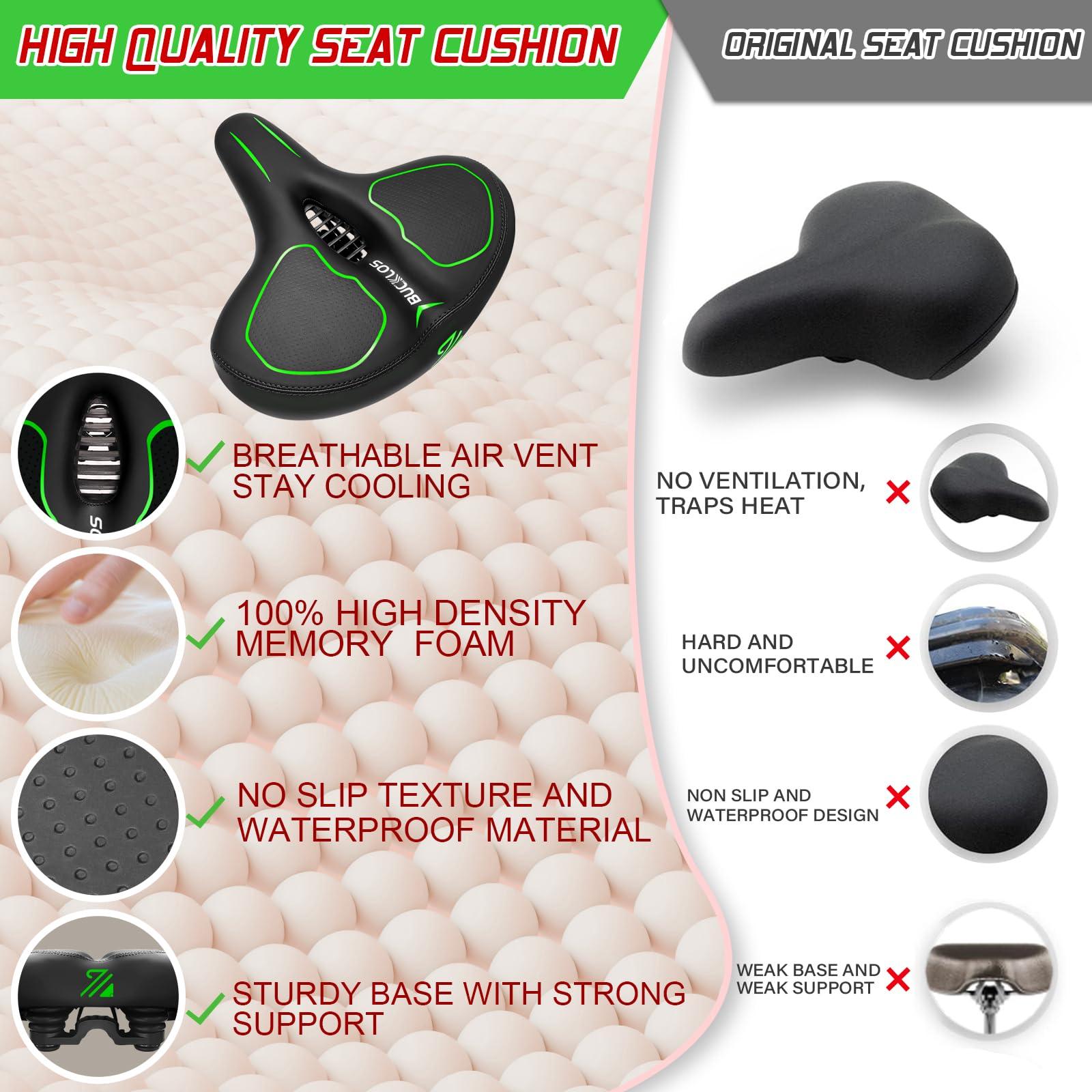 BUCKLOS BUCKLOS Extra Wide Comfort Bike Seat Cushion for Men Women - Bicycle Big Soft Foam Padded Seats for Exercise, Peloton, Ebike, Stationary, Spin Bike