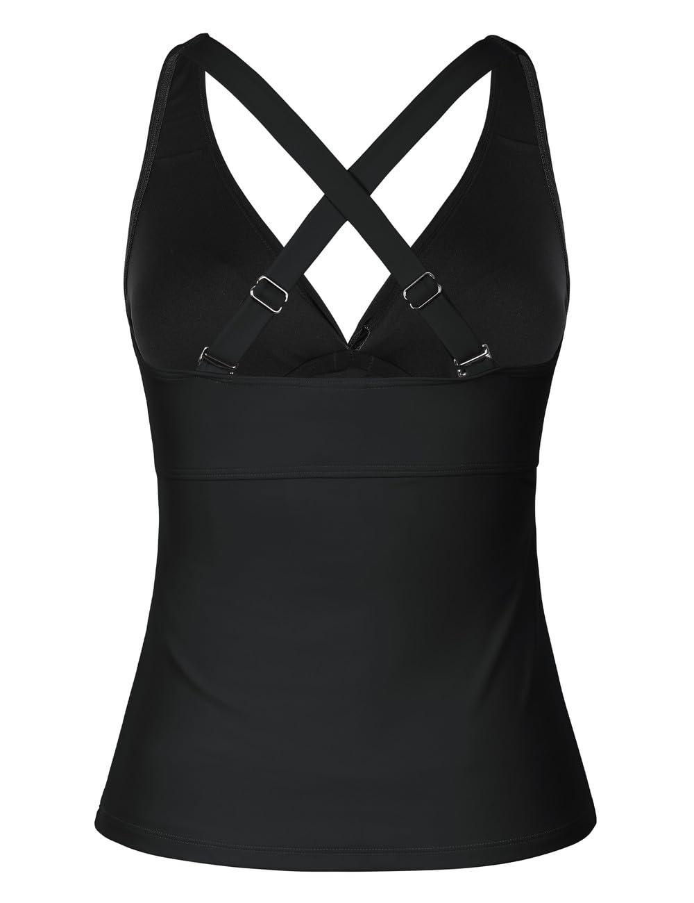 Hilor Hilor Underwire Tankini Bathing Suits for Women Top Only Sexy Black V Neck Swim Top Ruched Tummy Control Swimsuits 16