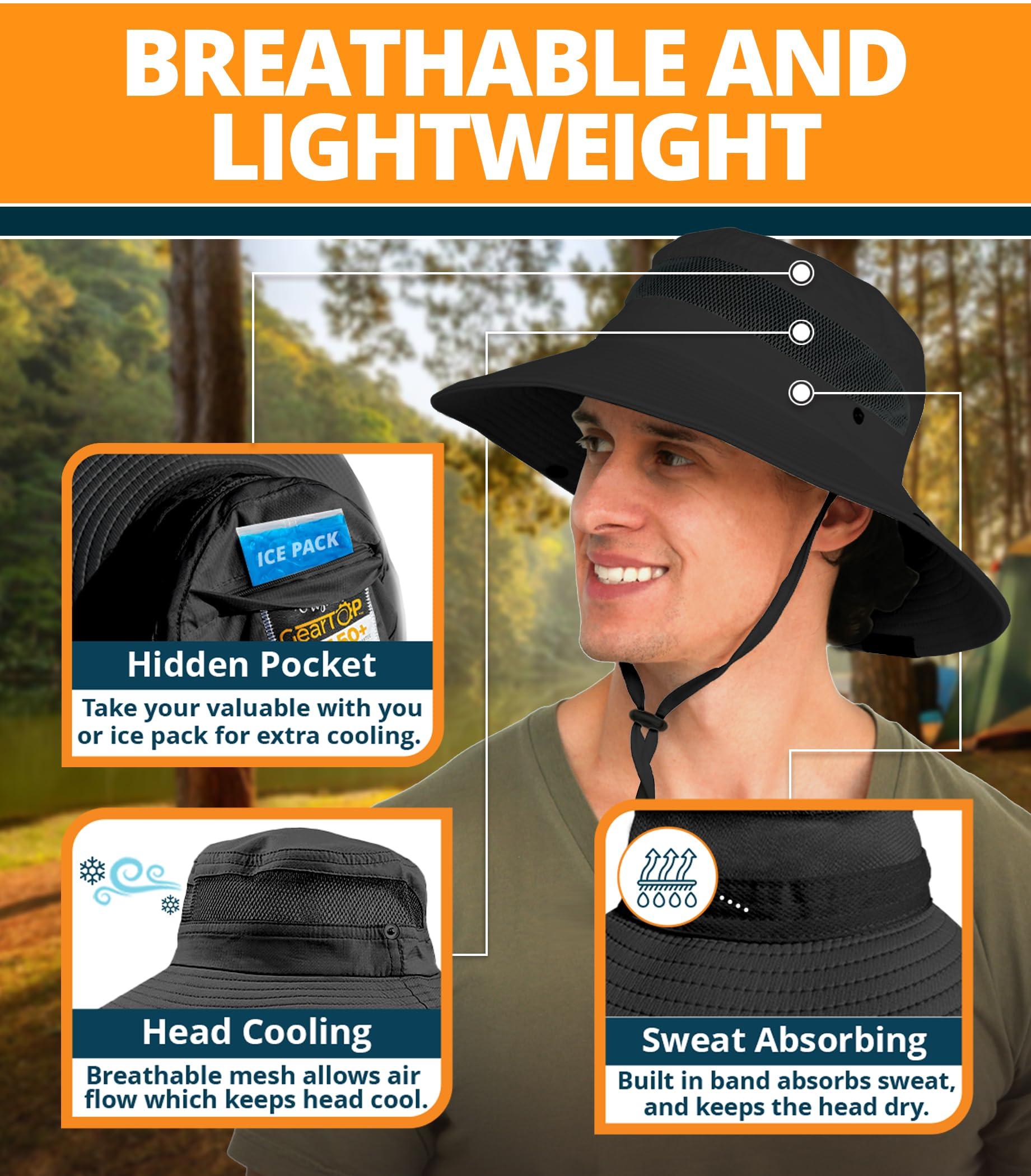 GearTOP GearTOP Wide Brim Sun Hat for Womens and Mens Sun Hats - UV Protection Fishing Hat Safari Hat for Hiking Gardening & Beach Black