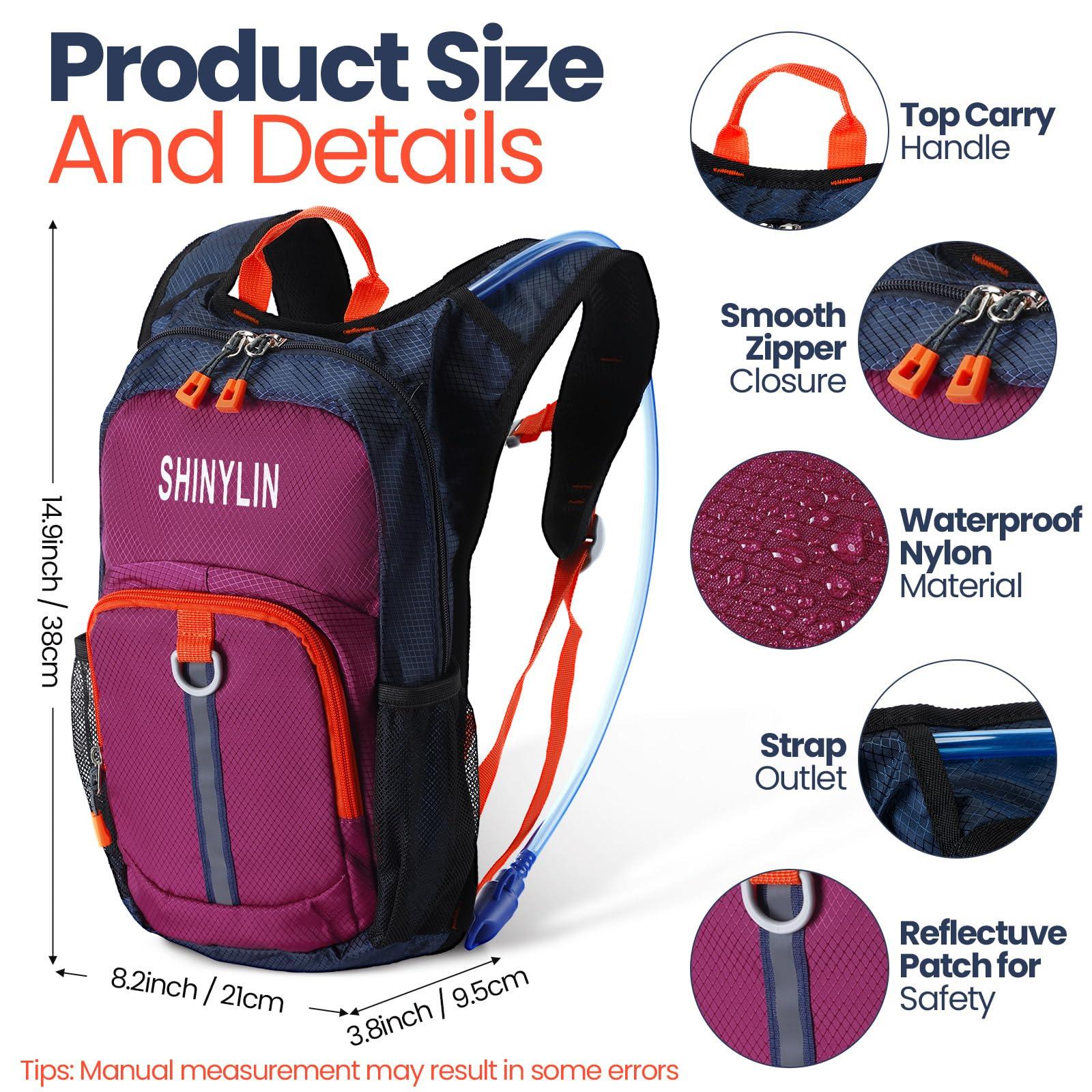 Shinylin Shinylin Kids Hydration Backpack with 1.5L Water Bladder Hiking Backpack Lightweight for Boys or Girls Children Biking Climbing Running Cycling(Purple)