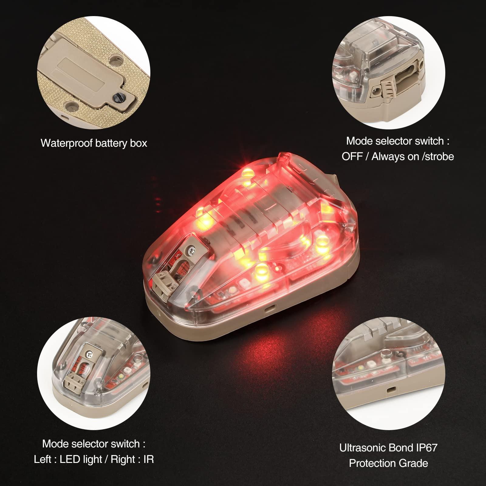 NOBUHIRO Tactical Signal Light Optional 4 Modes with Visible LED + IR Constant-on/Strobe, Waterproof Ladybird Lamp Helmet Light Military Survival Identification Light for Outdoor Sports (WD03001-DE-RED)