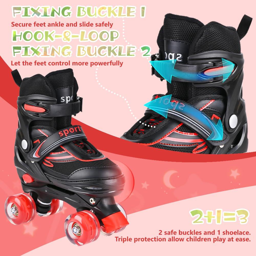 G MGY OLED G MGY OLED Roller Skates for Boys, 4 Size Adjustable Roller Skates with All Wheels Light up, Fun Illuminating Rollers Skates Suitable for Growing ChildrenBlack Red (Big Kids 1-4)