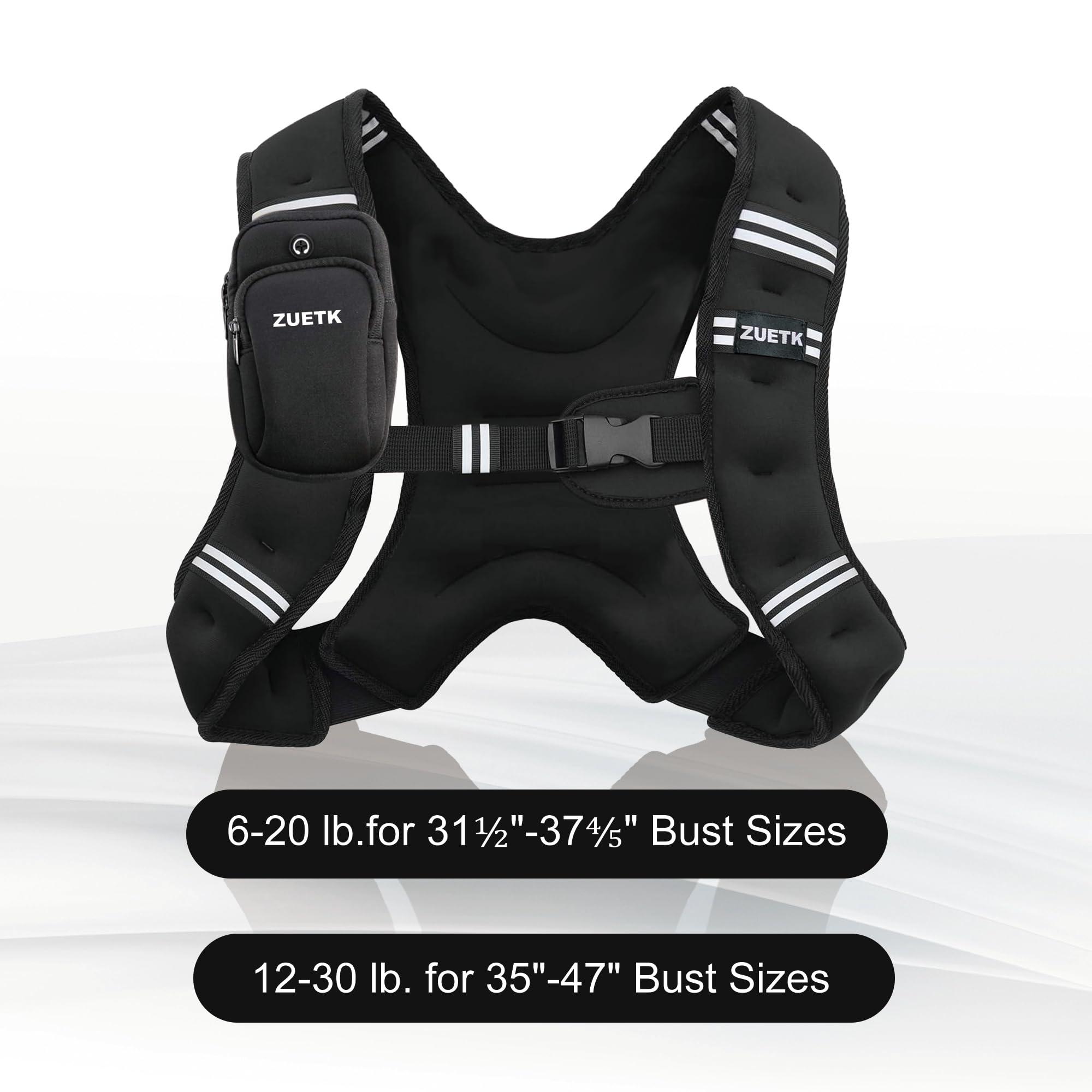 ZUETK ZUETK Weighted Vest, 6lb/8lb/12lb/16lb/20lb/25lb/30lb Weight Vest with Reflective Stripe, Weighted Vest for Men Women Workout Equipment for Strength Training, Running, Jogging, Fitness, Weight Loss
