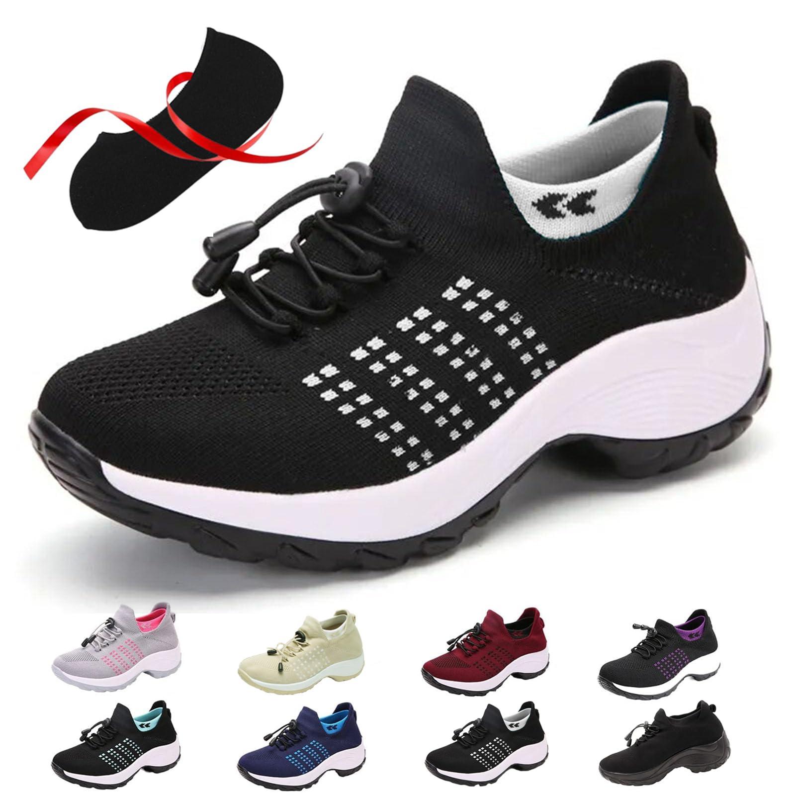 NineFit Basics Comfortwear Ortho Stretch Cushion Shoes for Women,Comfort Wear Ortho Shoes,Comfortorthowear Shoes for Women Plantar Fasciiti (BIack,7)