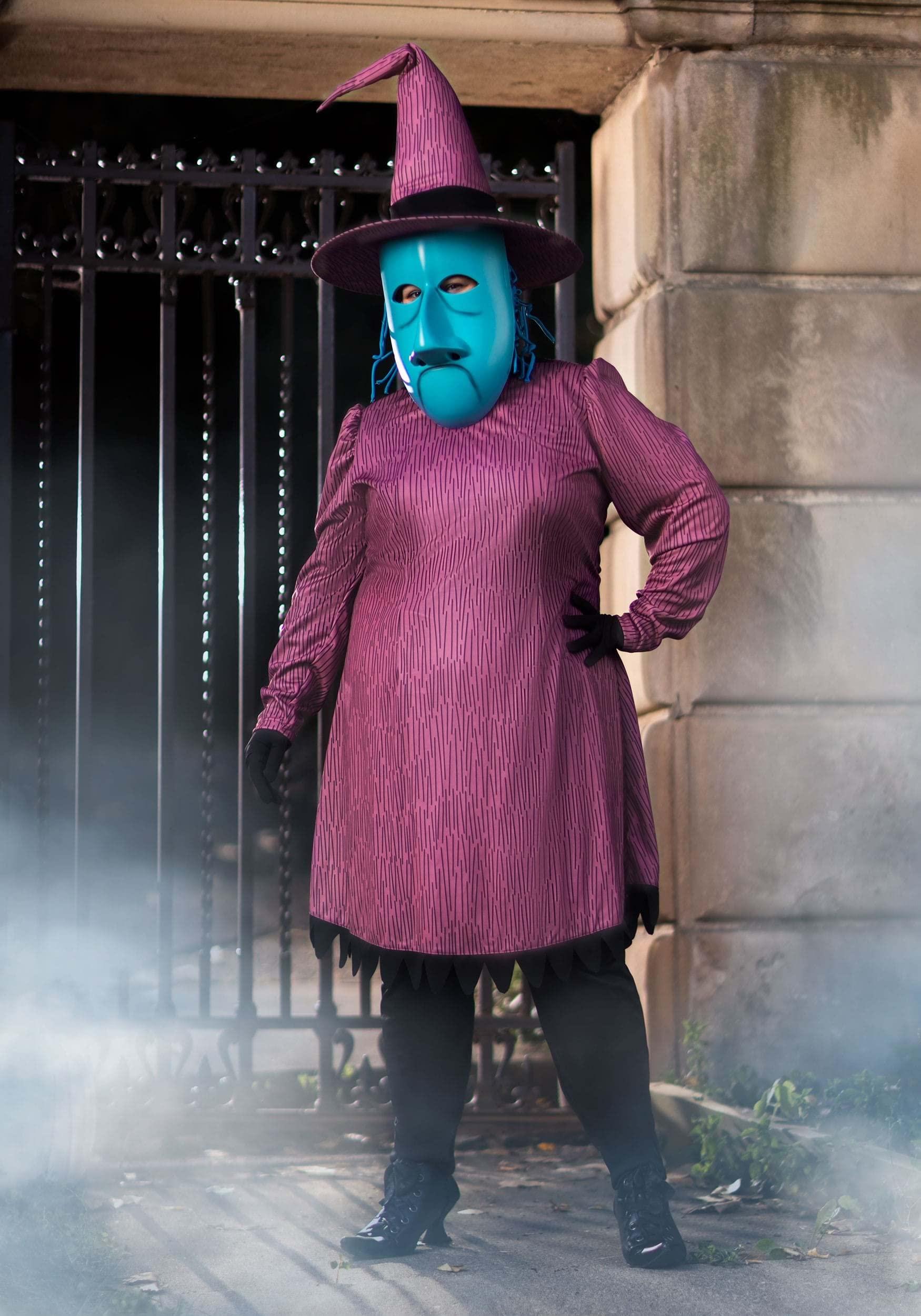 Fun Costumes Plus Size Shock Costume | Adult Disney Nightmare Before Christmas Womens Dress, Leggings, Hat with Attached Hair & Mask 2X Purple