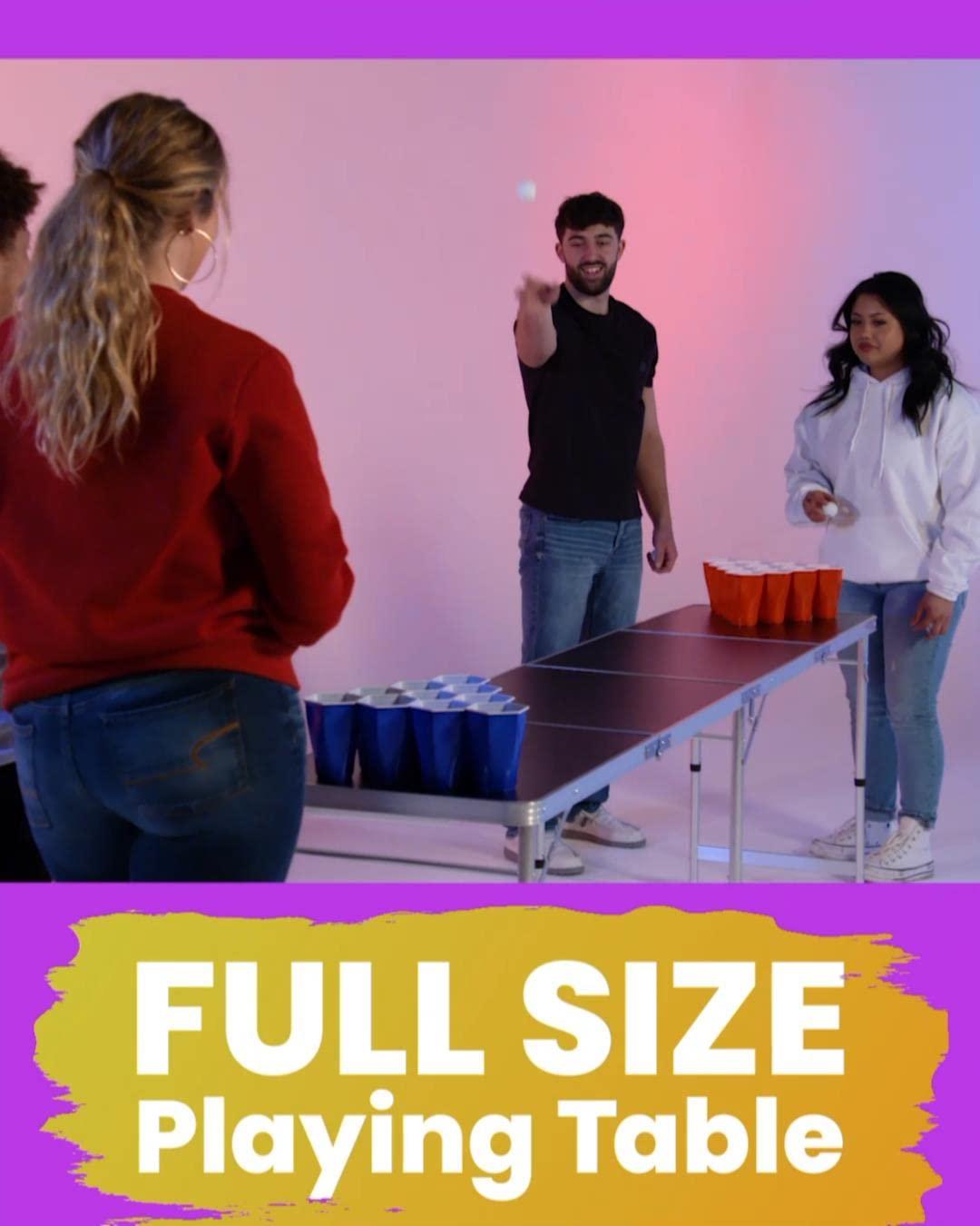 PartyPongTables.com 8-Foot Professional Beer Pong Table w/Cup Holes & LED Lights - Atlanta Baseball Diamonds