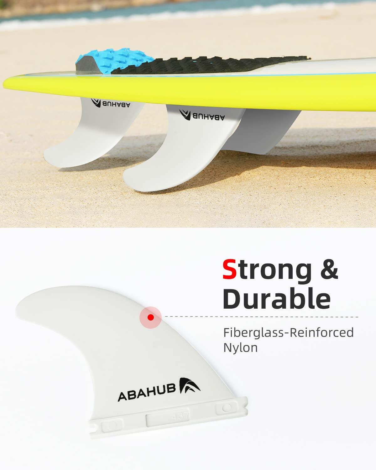 Abahub Abahub Surfboard Thruster Fins Set, Compatible with Future Style Fin Box, Fiberglass Reinforced 3 Pieces Surf Fin Set for Surf Boards, Surfing Longboard, Shortboard, with Screws and Key, White