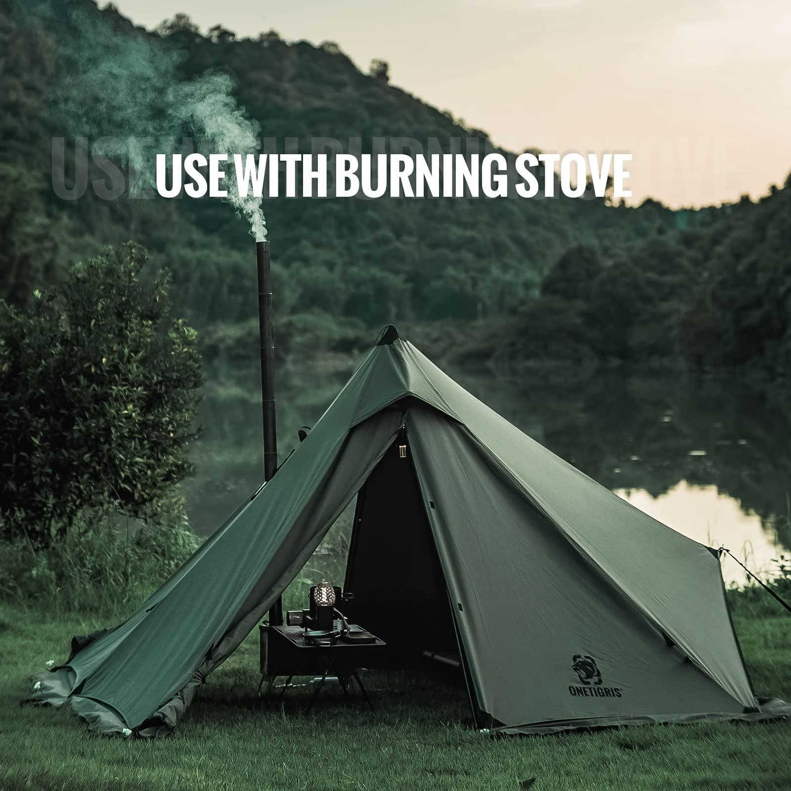 ONETIGRIS OneTigris Conifer Canvas Hot Tent with Stove Jack, Fire Retardant Teepee for Adults, Snow Skirt for Winter Camping, Travel, Bushcraft