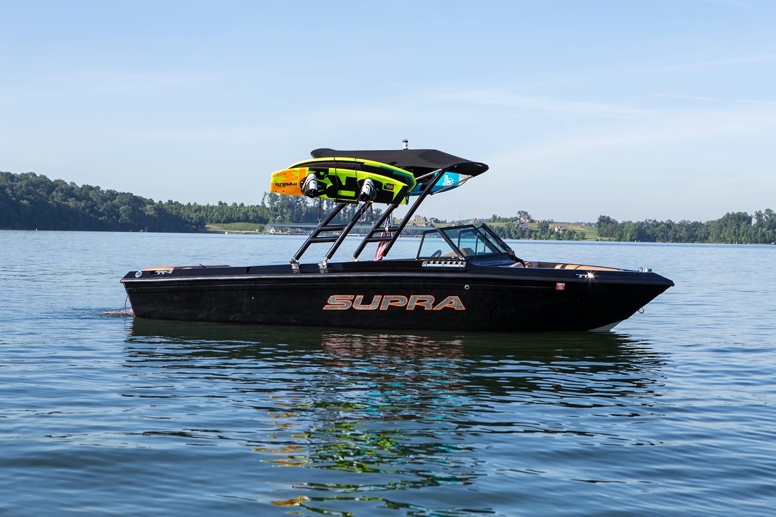 Monster Tower Monster Tower Wakeboard Rack - Quick Release Retractable Mount, Universal Fit for Wakeboard Towers, 360 Degree Rotation, Rubber Bumper, Shock Cord Hard Anodized Black Finish