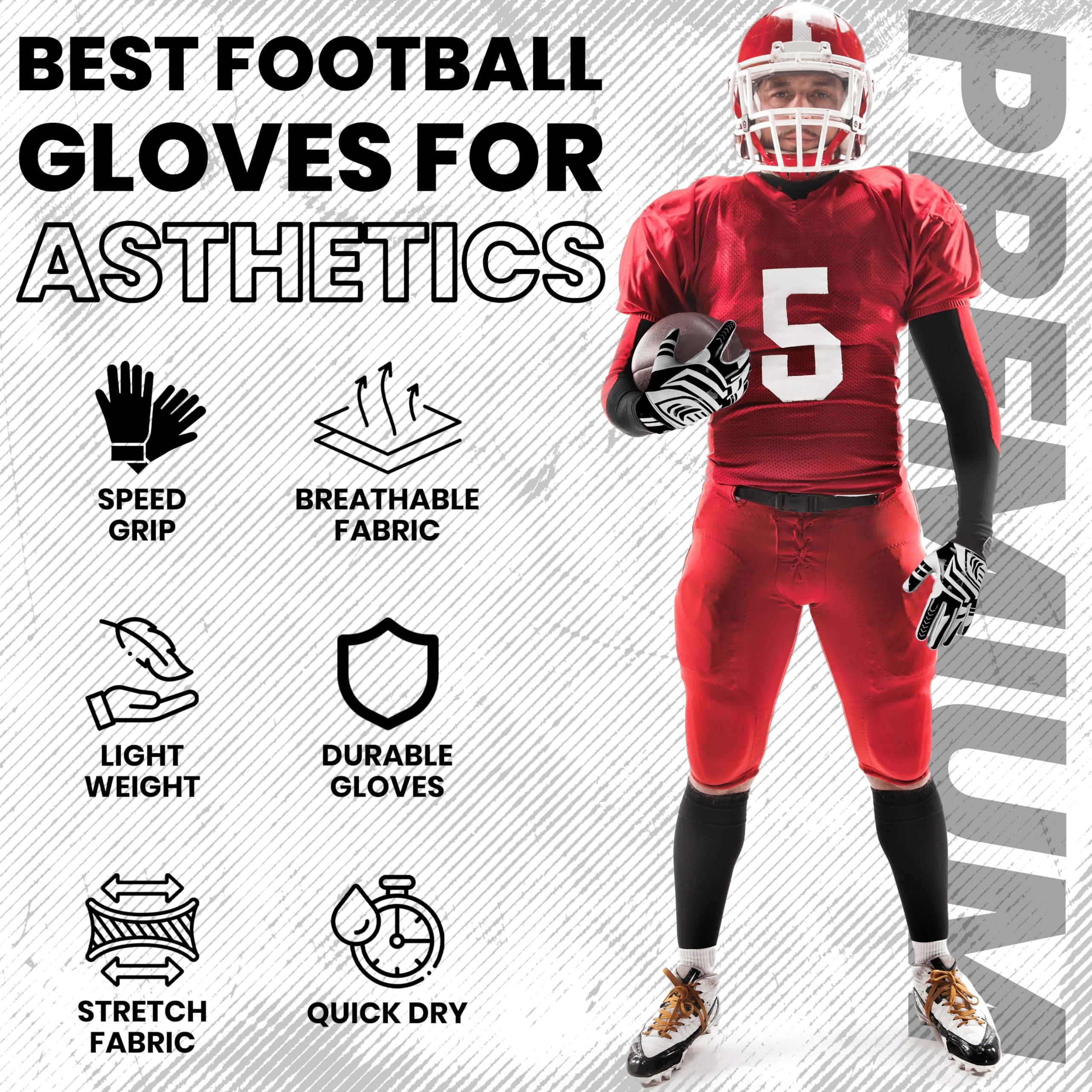 LYRX LYRX Professional Football Receiver Gloves with Optimal Silicone Palm Non-Slip Grip Control Ultra-Stick Sports Lightweight Glove and Precision Fit (Black Shine, Adult M (7.2"))