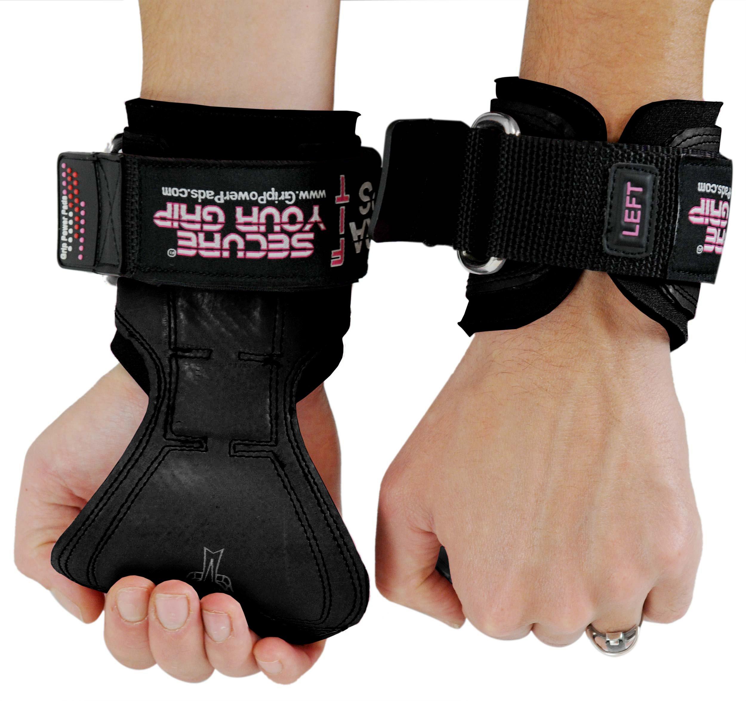 Grip Power Pads Cobra Grips PRO Weight Lifting Gloves Heavy Duty Straps Alternative to Power Lifting Hooks for Deadlifts with Built in Adjustable Neoprene Padded Wrist Wrap Support Bodybuilding (FIT Black Rubber)