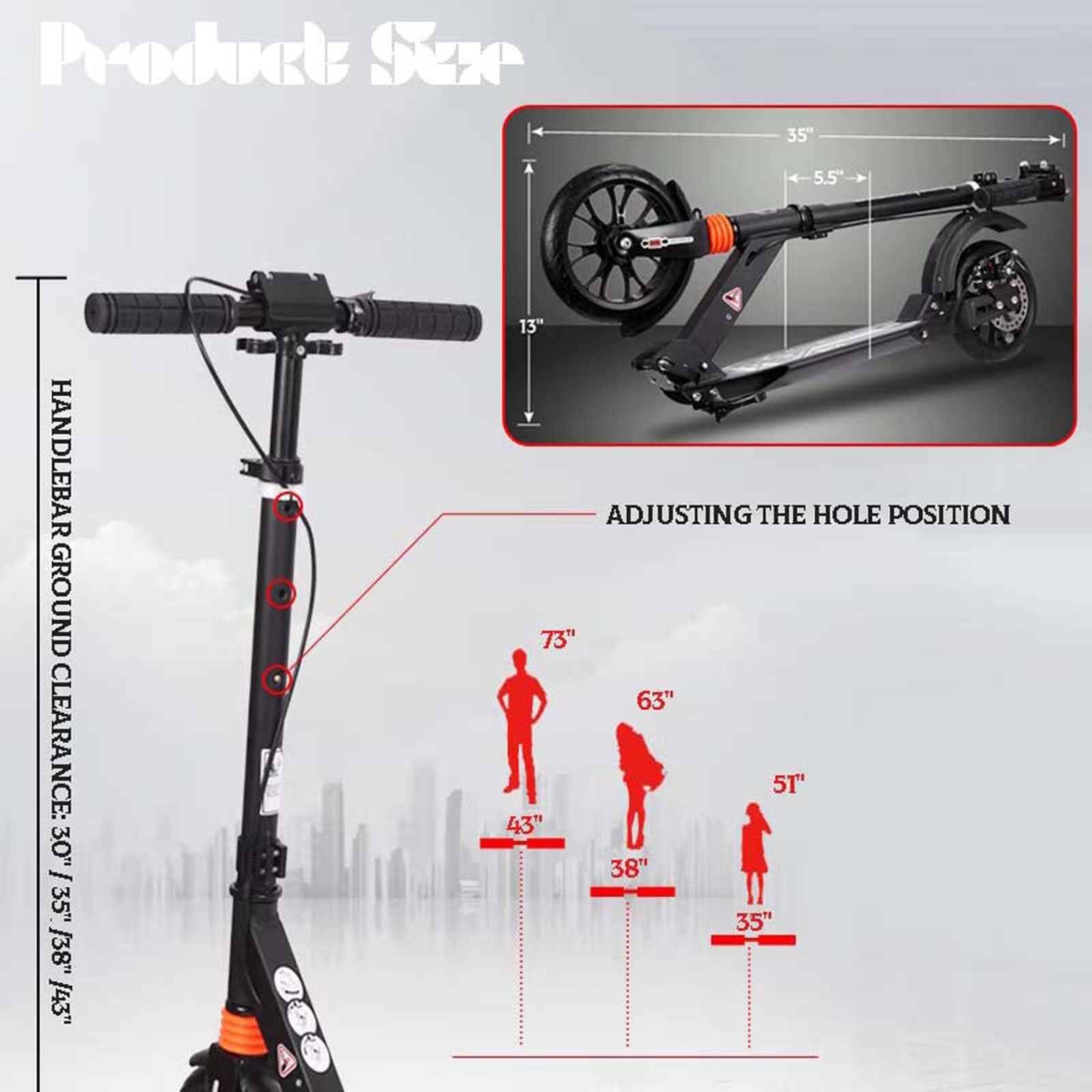 CUIOT CUIOT Kick Scooter for Adults - 8" Big Wheels Foldable Scooter for Kids Ages 10+,Teens & Adults, Adjustable Handlebar, Disc Brake& Suspension, Lightweight Aluminum Frame Up to 250+ lbs,Black