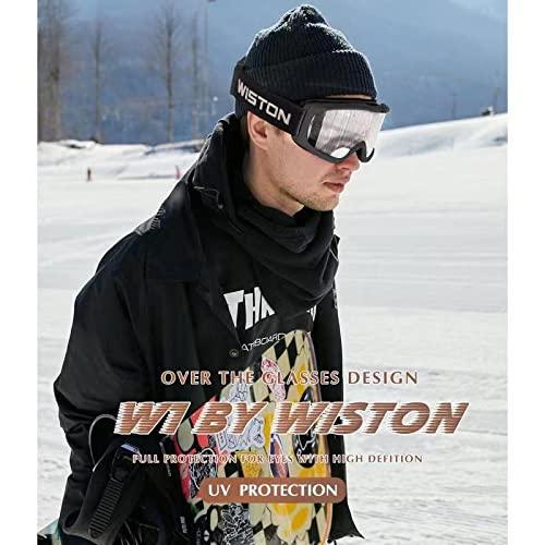 WISTON WISTON Ski Goggles - OTG Snow/Snowboard Goggles for Men, Women & Youth - 100% UV Protection (Black Frame/Clear Lens)