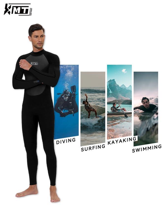 KMT KMT Wetsuit for Men, 3/2mm Wetsuits Neoprene Fullbody Back Zip Wet Suits Keep Warm in Cold Water