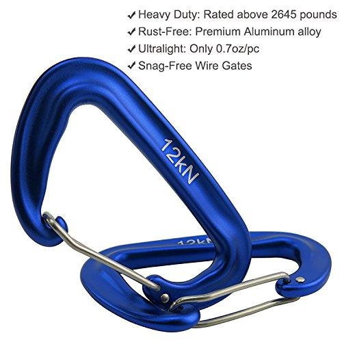 Outmate Outmate 12kN Heavy-Duty Carabiner Clips - Durable, Lightweight Aluminum Alloy Carabiners for Hiking, Camping, Keychains, Dog Leashes, Hammocks & More(Wire gate,2 Blue)