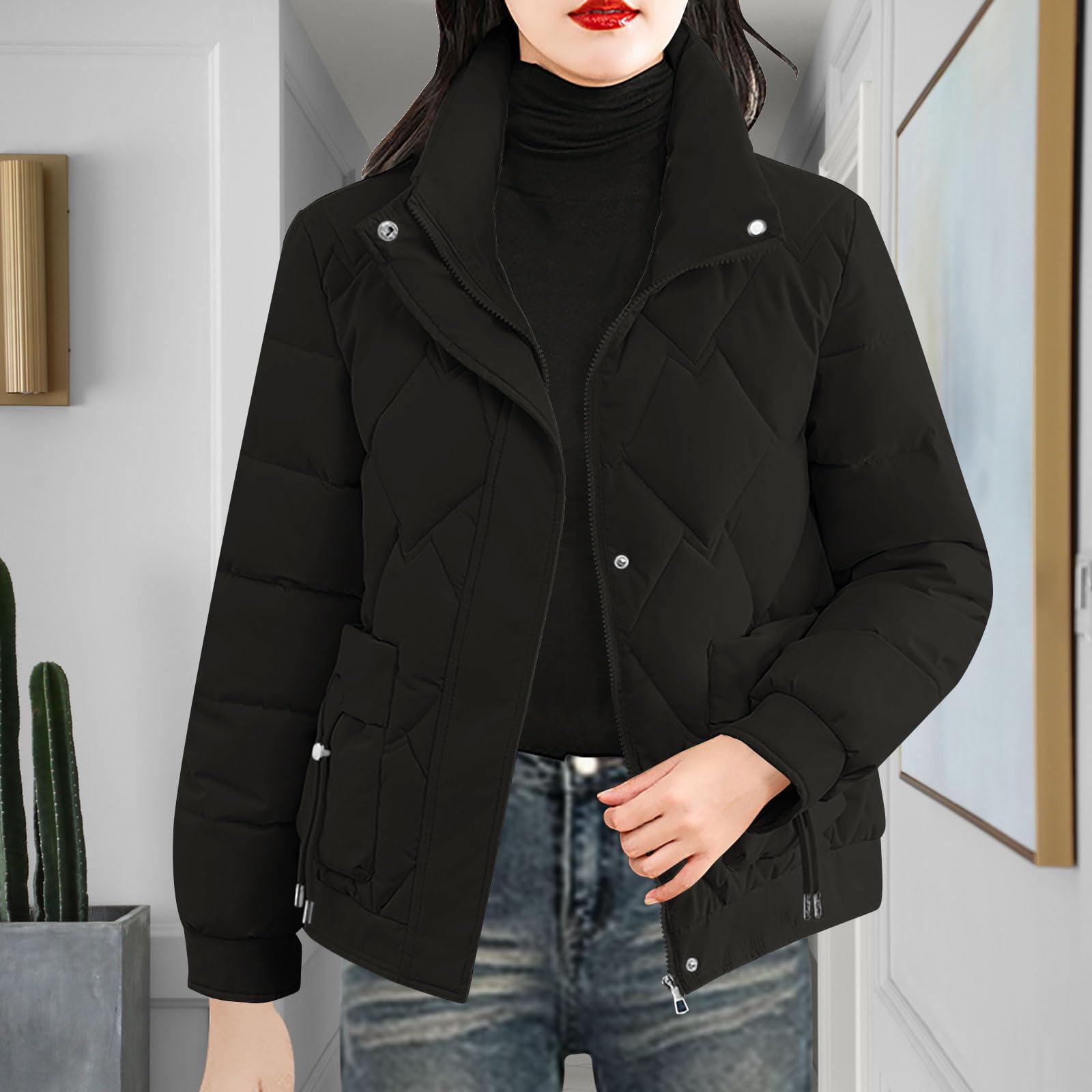 Lmdudan Lmdudan Womens Lightweight Puffer Jacket 2024 Warm Long Sleeve Quilted Padded Coat with Pockets Zipper Thickened Outerwear