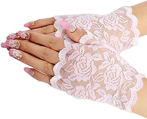 Tvoip Tvoip 1 Pair Womens Sun Protection Driving Half Finger Gloves Charming Sexy Lady Girl Lace Party Costume Fingerless Gloves (Pink)