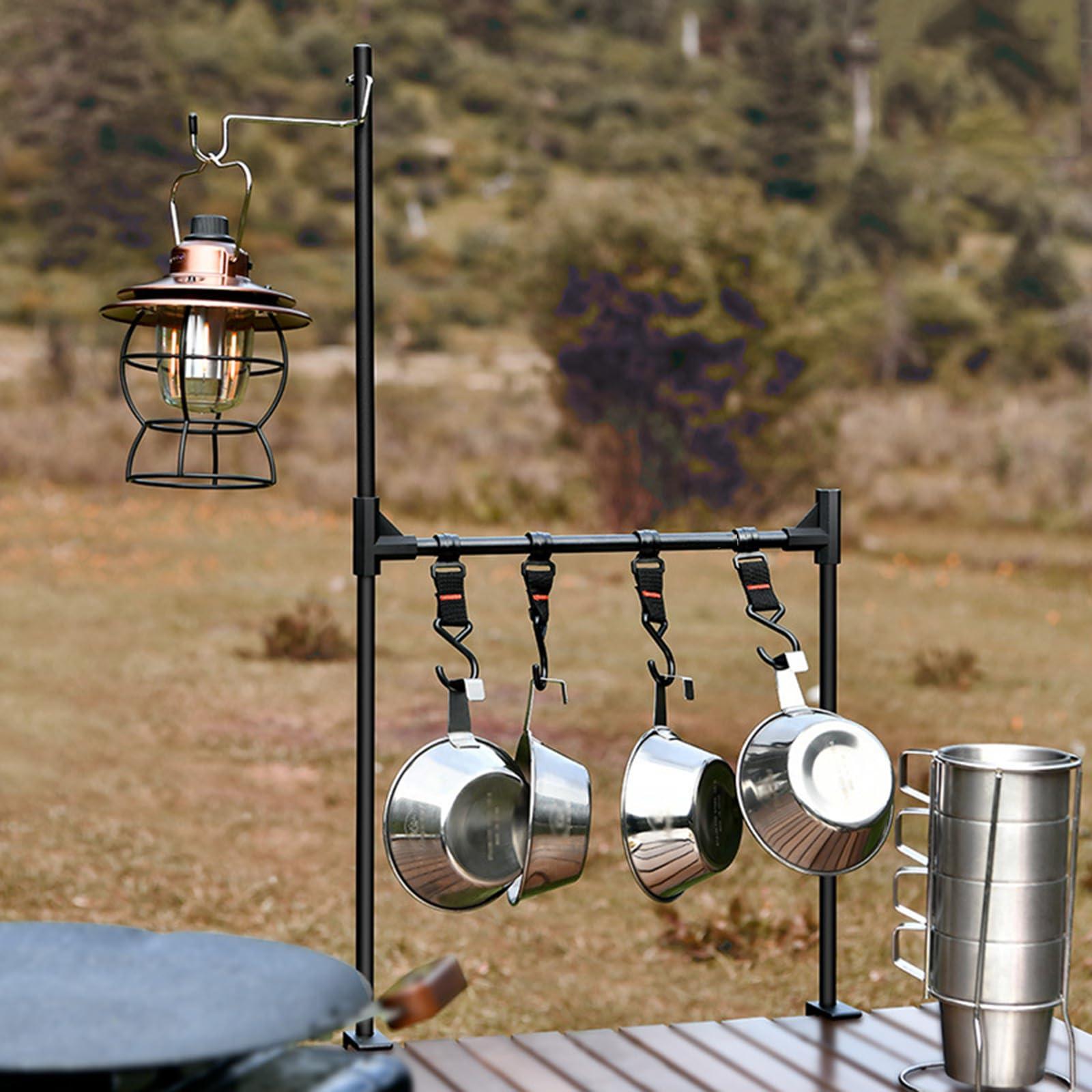 Walkervo Camping Storage Rack Multifunctional Aluminum Lightweight Folding Table Stand with Lantern Stand Portable Shelf Rack Organizer with Hooks Camping Hanging Rack for Camping Outdoor Picnic ,Double layer