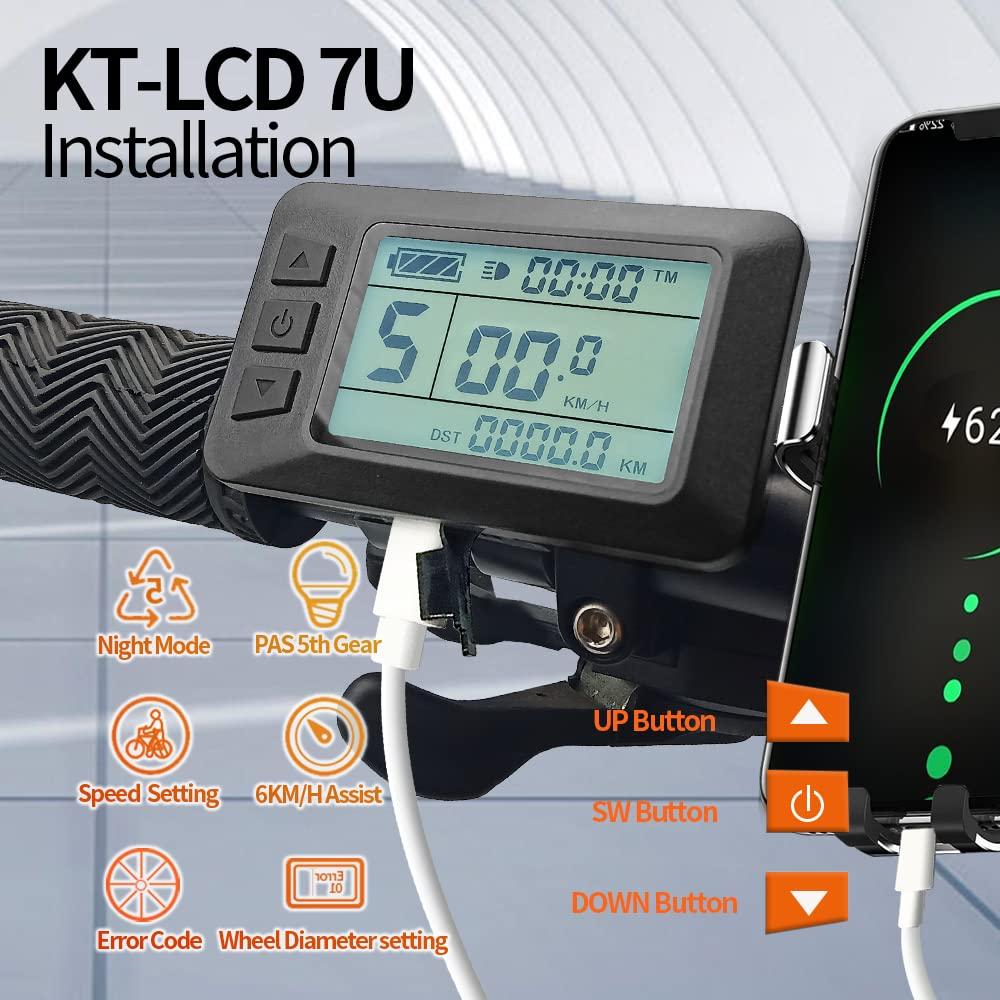 HUDAMZKY Ebike LCD Display Meter KT-LCD7U 24V 36V 48V 52V Electric Bike Conversion Kit Display for KT Controller (LCD7U SM Plug)