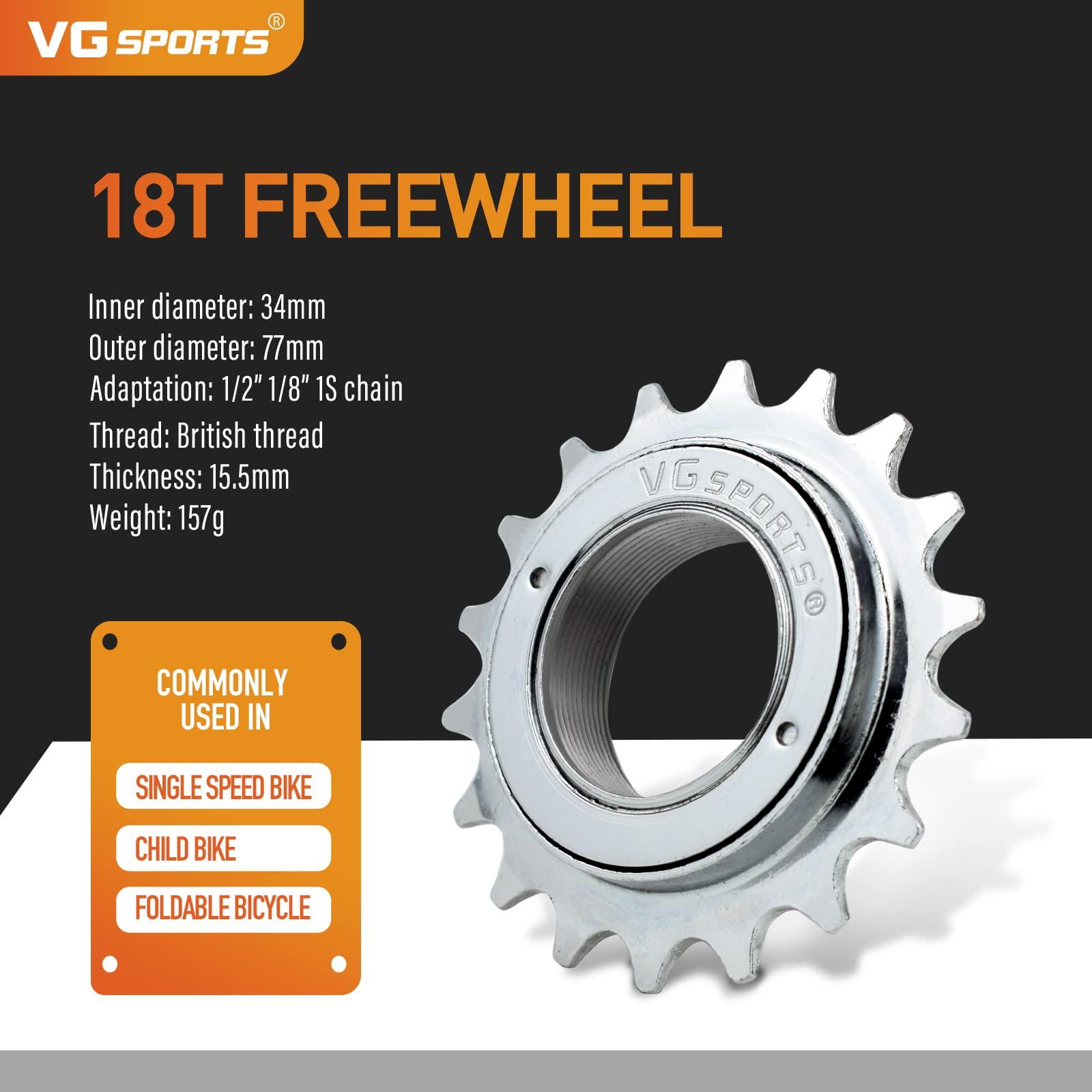VG SPORTS VG SPORTS Single Speed Bike Freewheel, 18T Compatible with 1/2' x 1/8' Bicycle One-Speed Freewheel Threaded Type Freehub Replacement Parts (Silver)