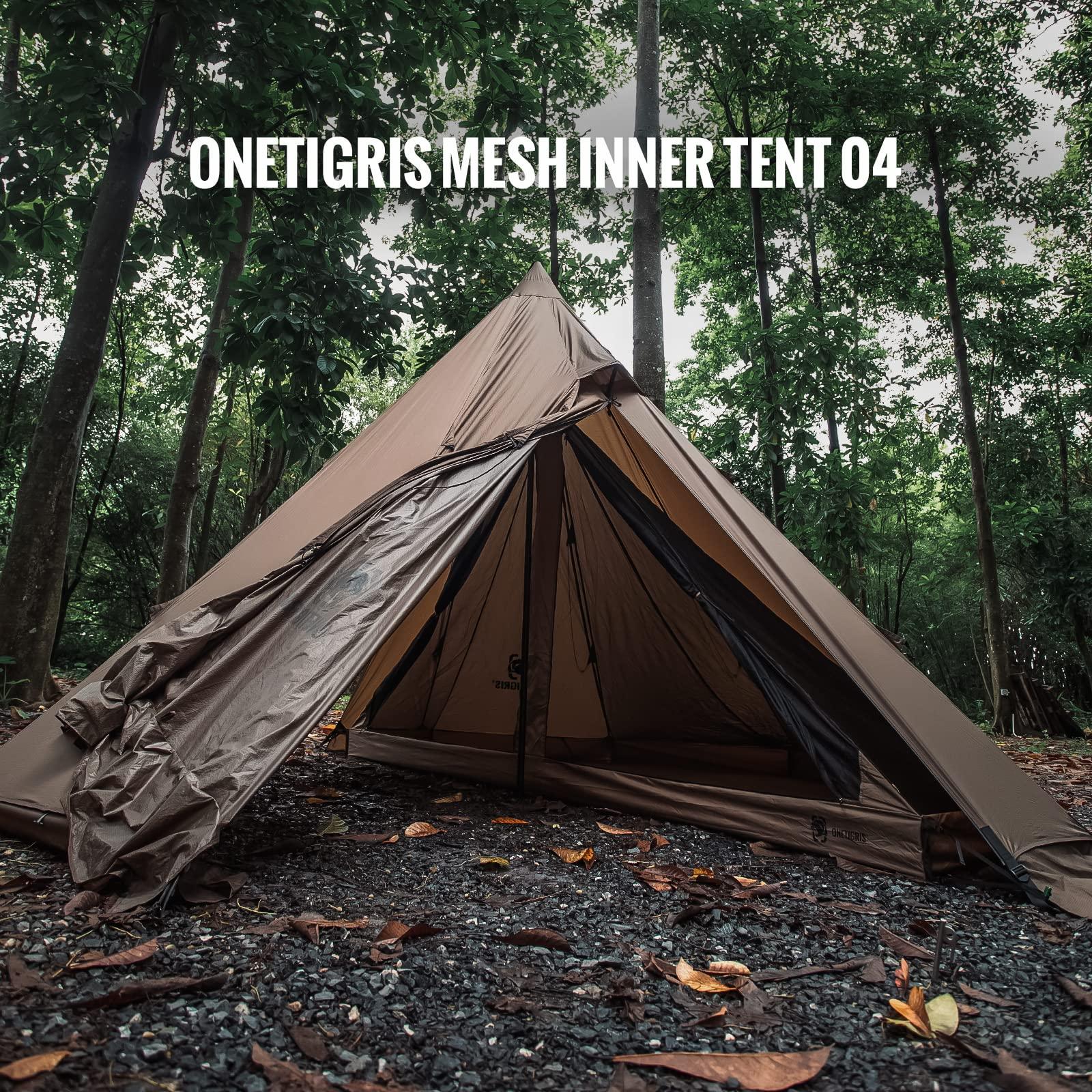 OneTigris OneTigris Rock Fortress Hot Tent with Stove Jack, 4 Season, 4-6 Person Tipi Tent, Family Tent for Camping Backpacking Hunting Fishing Waterproof Wind-Proof (Half Inner Tent)