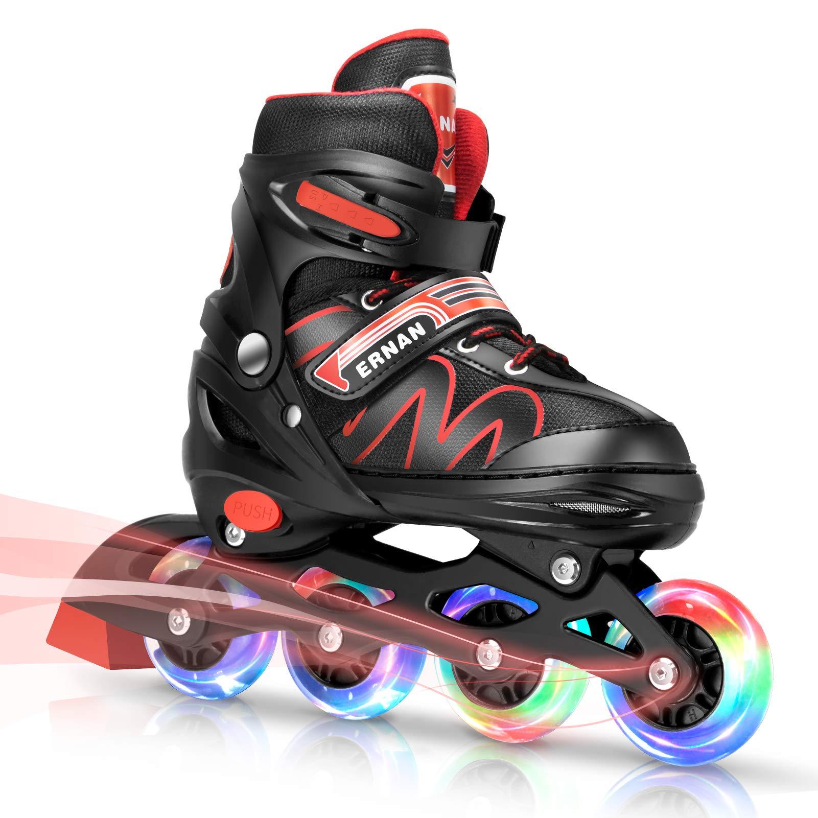 ERNAN ERNAN Inline Roller Skates,Adjustable Inline Skate for Kids and Adults with Full Light Up Wheels,Outdoor Roller Blades for Boys and Girls, Men and Women (Red)