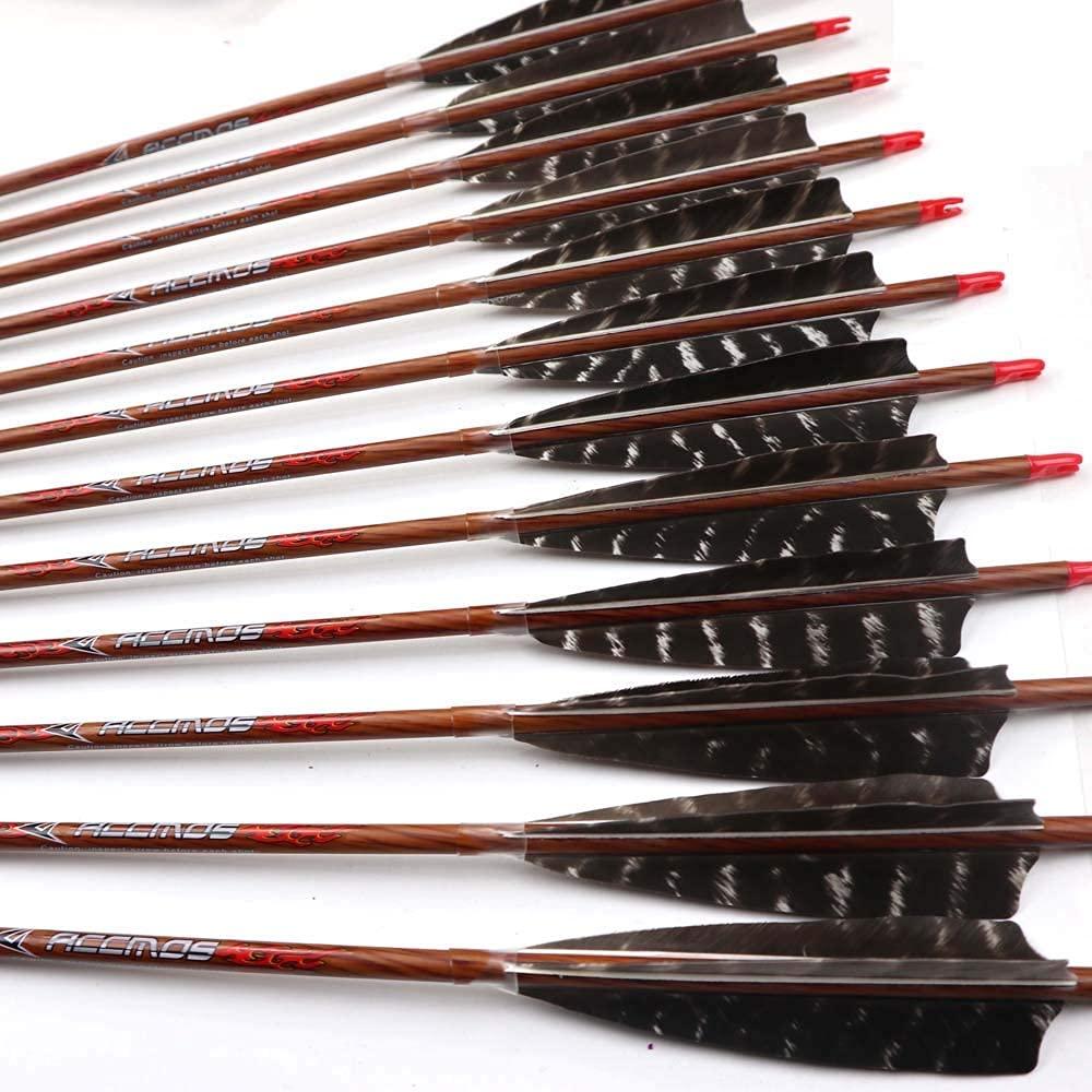 ACCMOS 500 Spine Arrow 33 Inch Arrow Target Practice Arrow Hunting Arrow Carbon Arrows Compound Bow Recurve Bow Adult Youth Archery Indoor Outdoor Shooting Bullet Tip 12pc Wooden Wood-Like