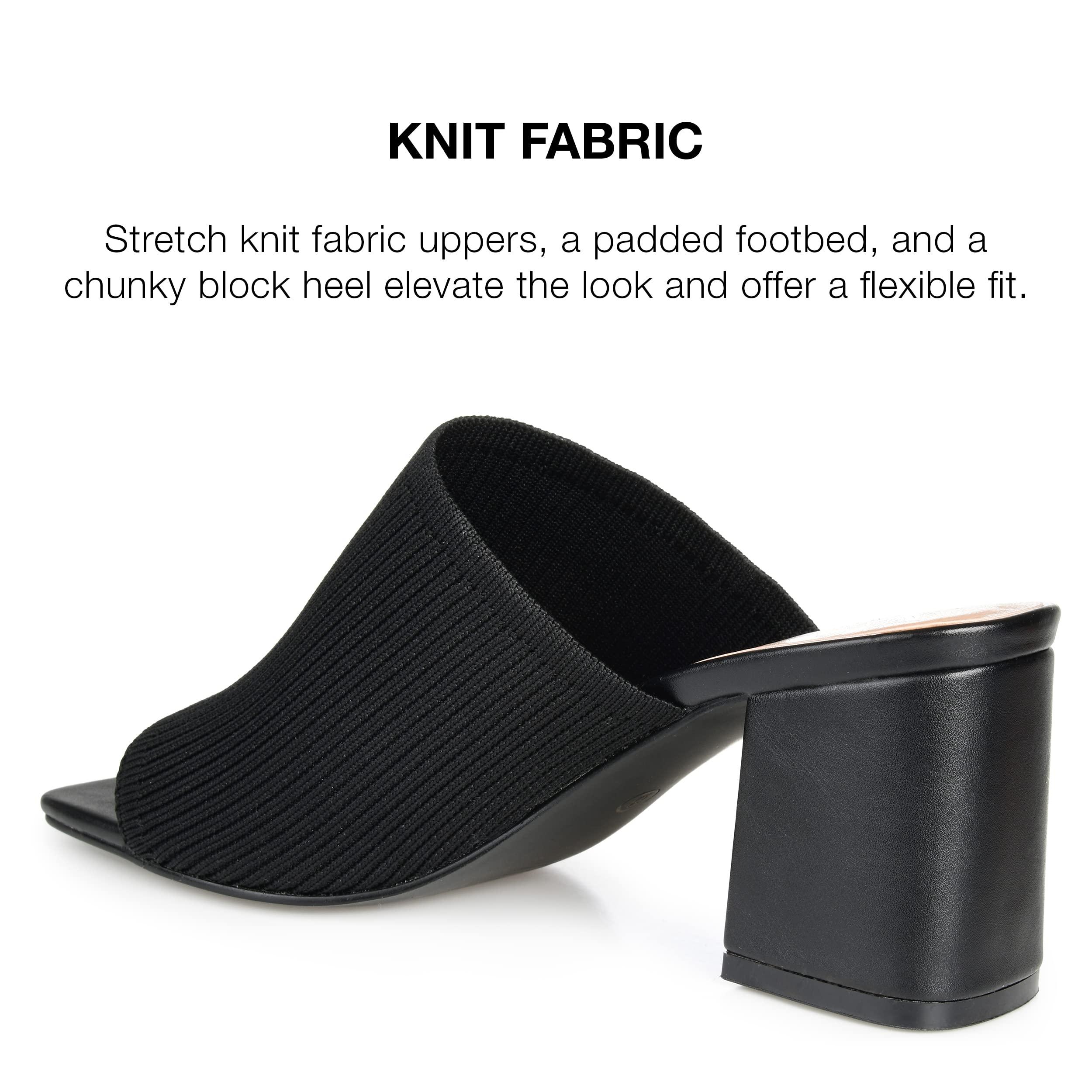 Journee Collection Journee Collection Square Open Toe Chunky Block Heel Knit Slip-On Pump for Women - Lorenna Heeled Fashion Mule - 9 W - Black