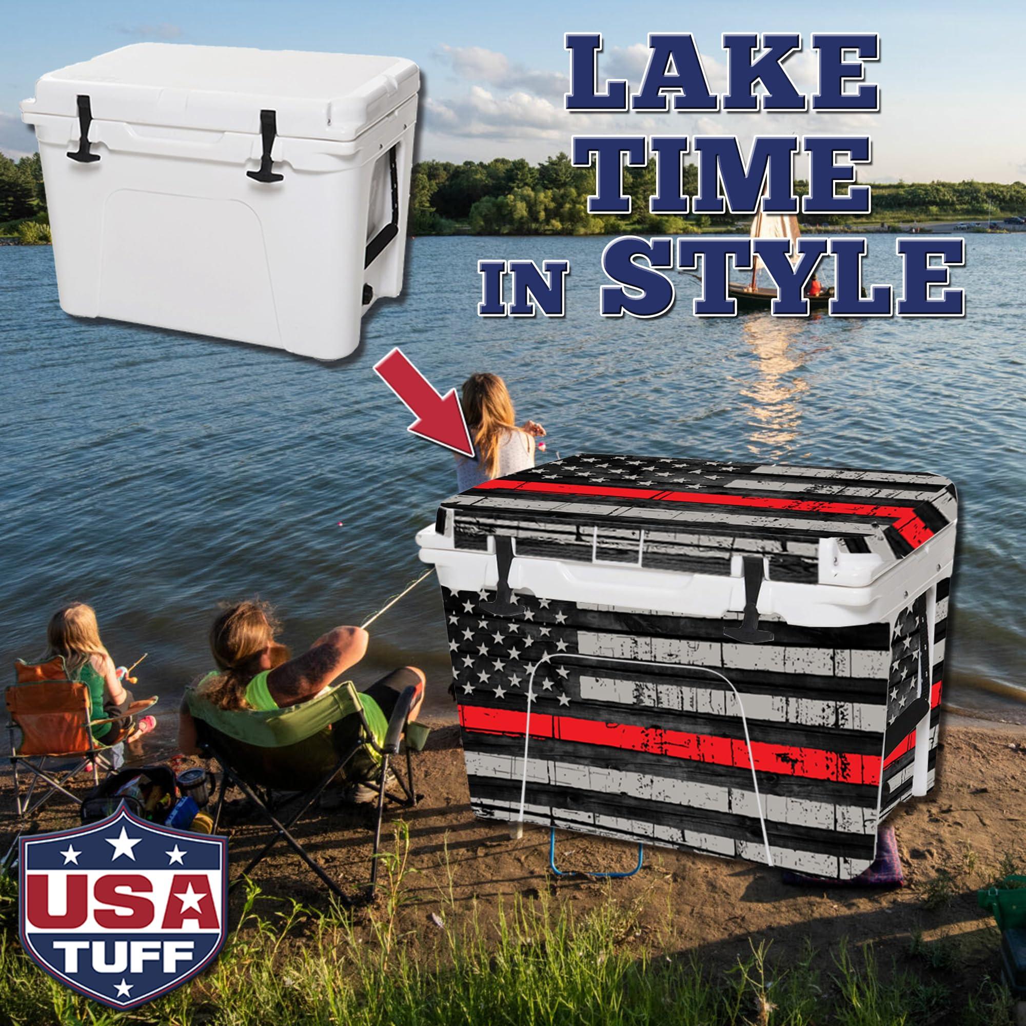 USATuff USATuff Vinyl Cooler Full Kit Compatible with YETI 45 qt Tundra | Easy Peel & Stick Application Cooler Skin Decal Wrap | Durable Pre-Cut Pieces | Made for Outdoor Use - Thin Redline Flag
