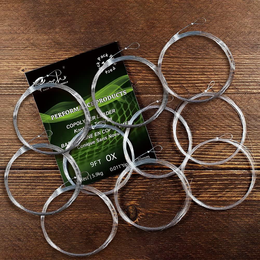 Croch Fly Fishing Tapered Leader with Pre-Tied Loop 9FT Nylon Fly Line Leader 6X (10 Pack)