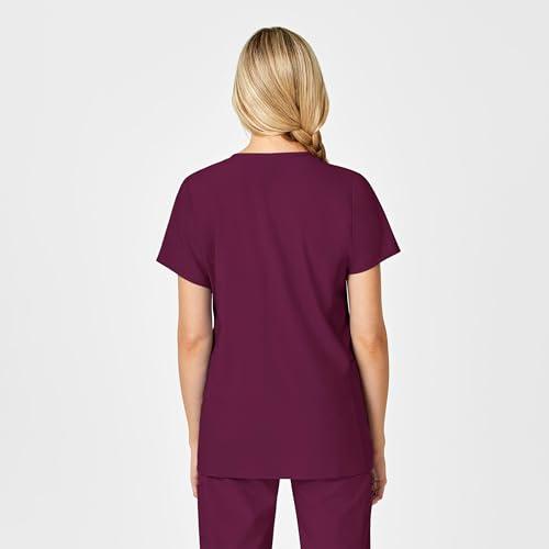 WonderWink Wink Scrubs for Women, W123, Maternity V-Neck Tops with 5 Pockets, Wine, L
