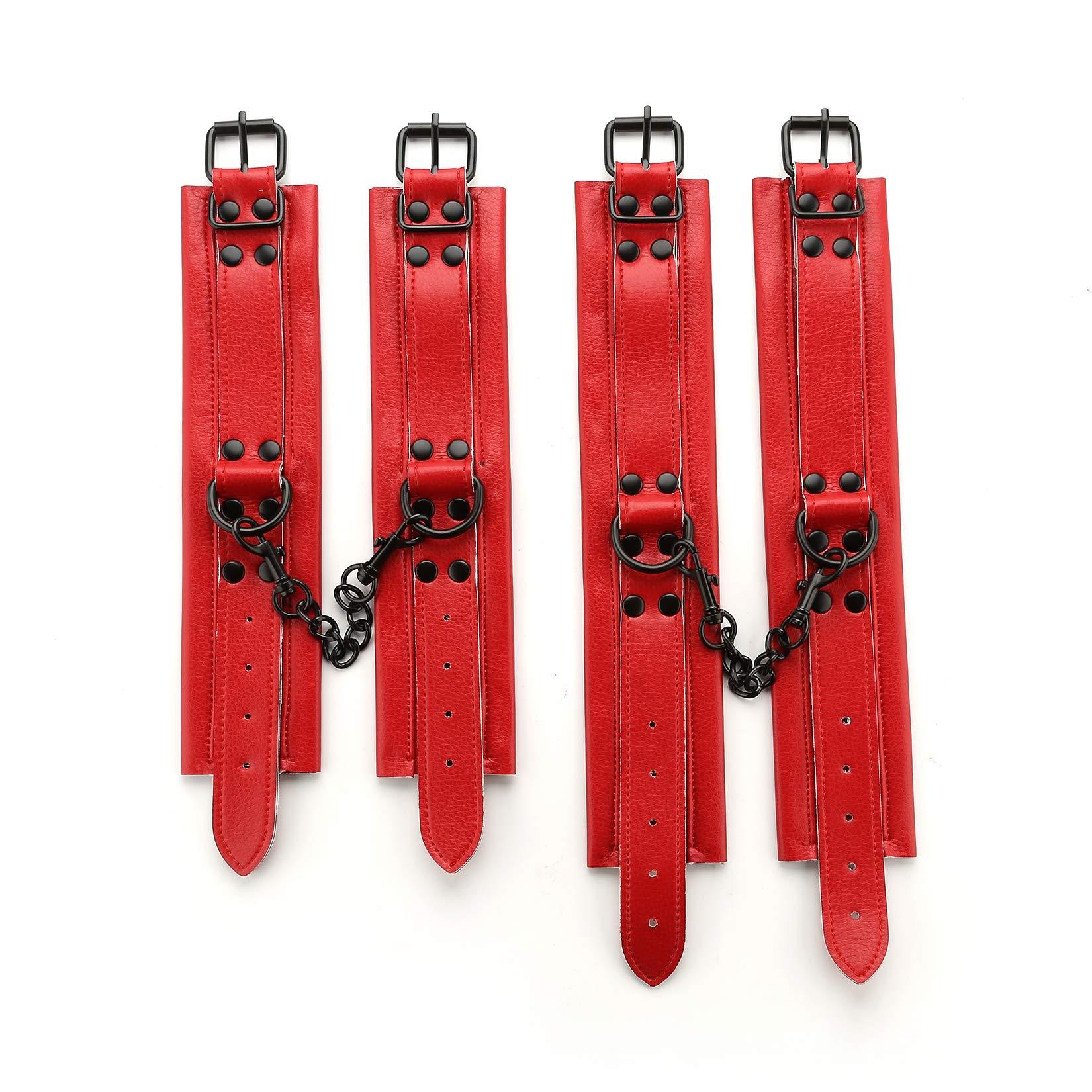 EXREIZST EXREIZST Expandable Adjustable 2 Spreader Bar with 4 Leather Straps Sports Fitness System Set Kit, Black (Silver/Red)