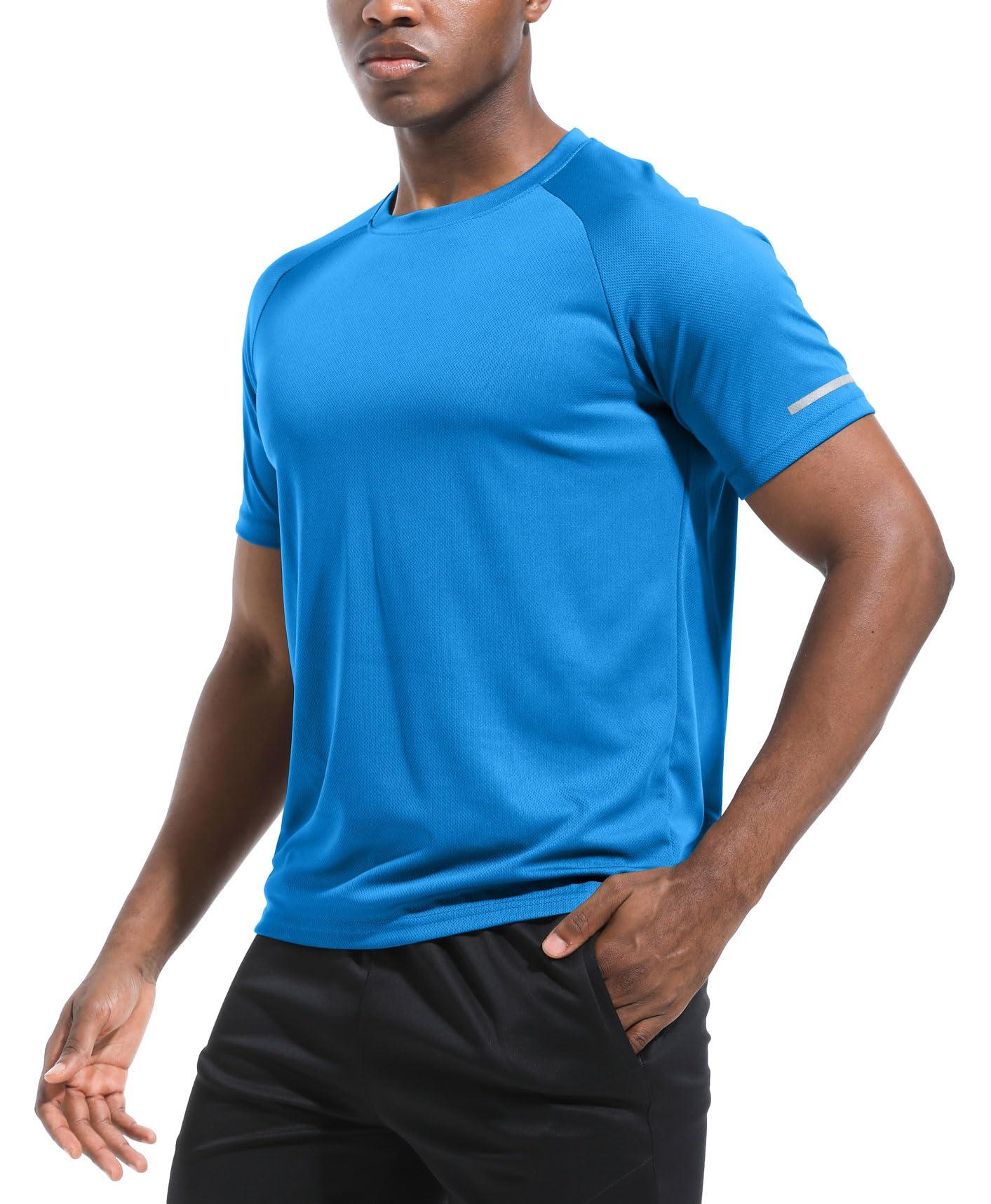 Boyzn 3 Packs Workout Shirts for Men - Activewear Tops Gym Shirts Dry Fit Mesh Moisture Wicking Running Fitness Short Sleeve Crewneck Sports Athletic T-Shirt Tops Black/Gray/Blue-3P02-L