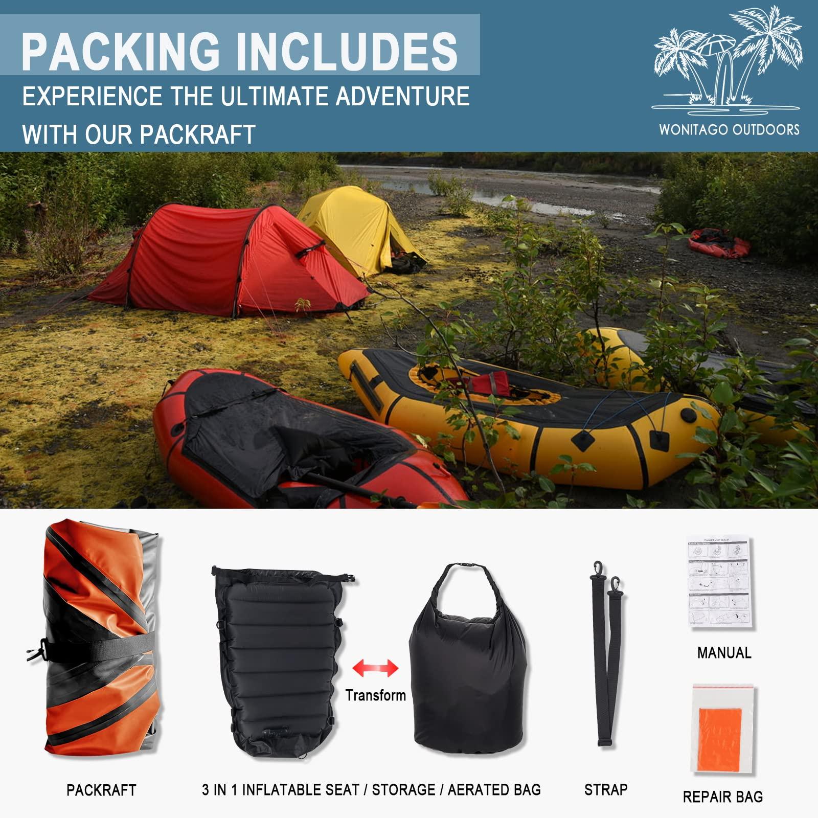 WONITAGO WONITAGO TPU Packraft Portable and Lightweight with Soft Seat, Inflatable Travel Kayaks for Flat Water Rafting/Bicycle Drifting/Litewater Dinghy, 255cm, Orange/Green