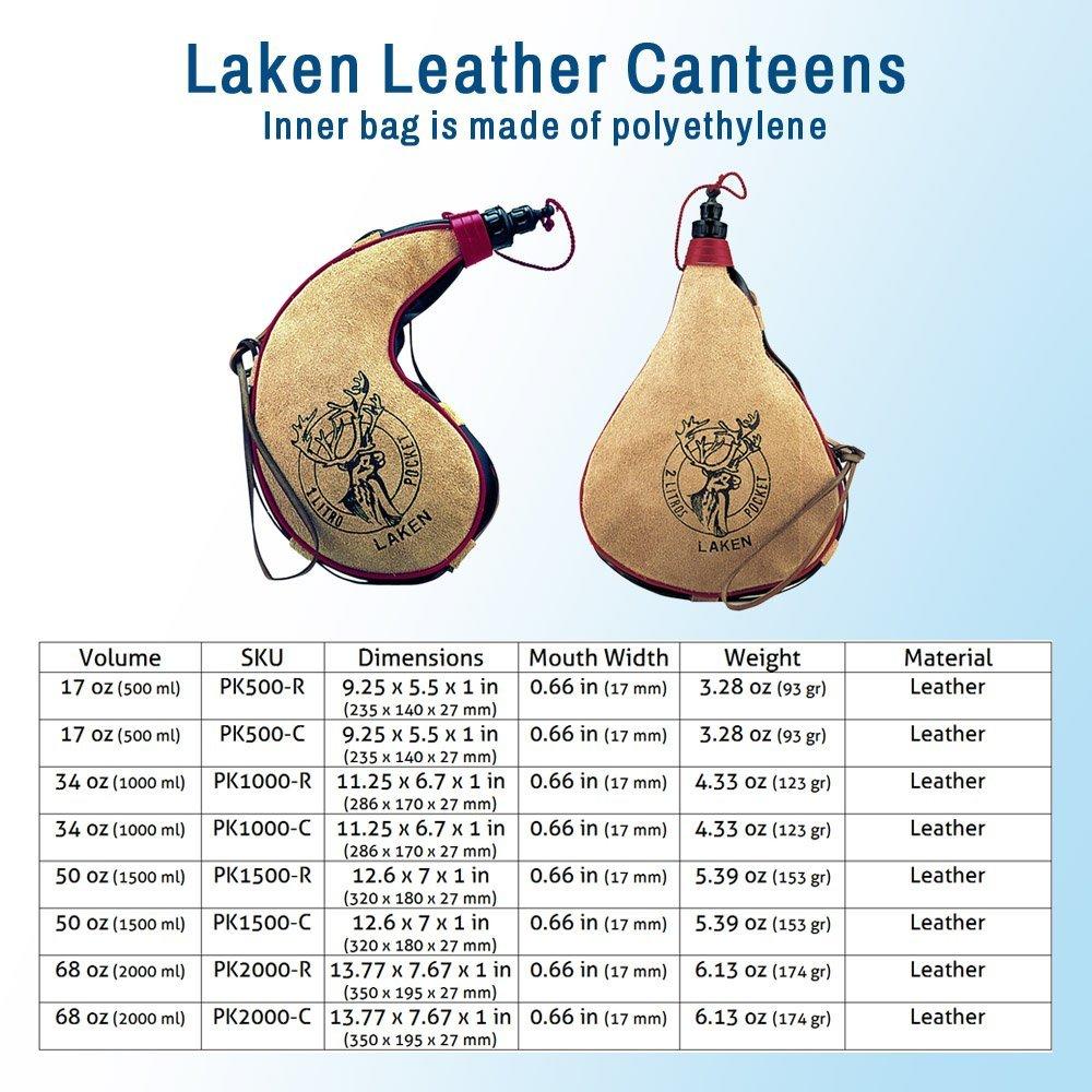 Laken Laken Spanish Bota Bag Leather Canteen Pouch for Wine and Water - Wine Skin Bag with Strap for Travel, Camping, Hiking | Kidney Shape - 1 Liter