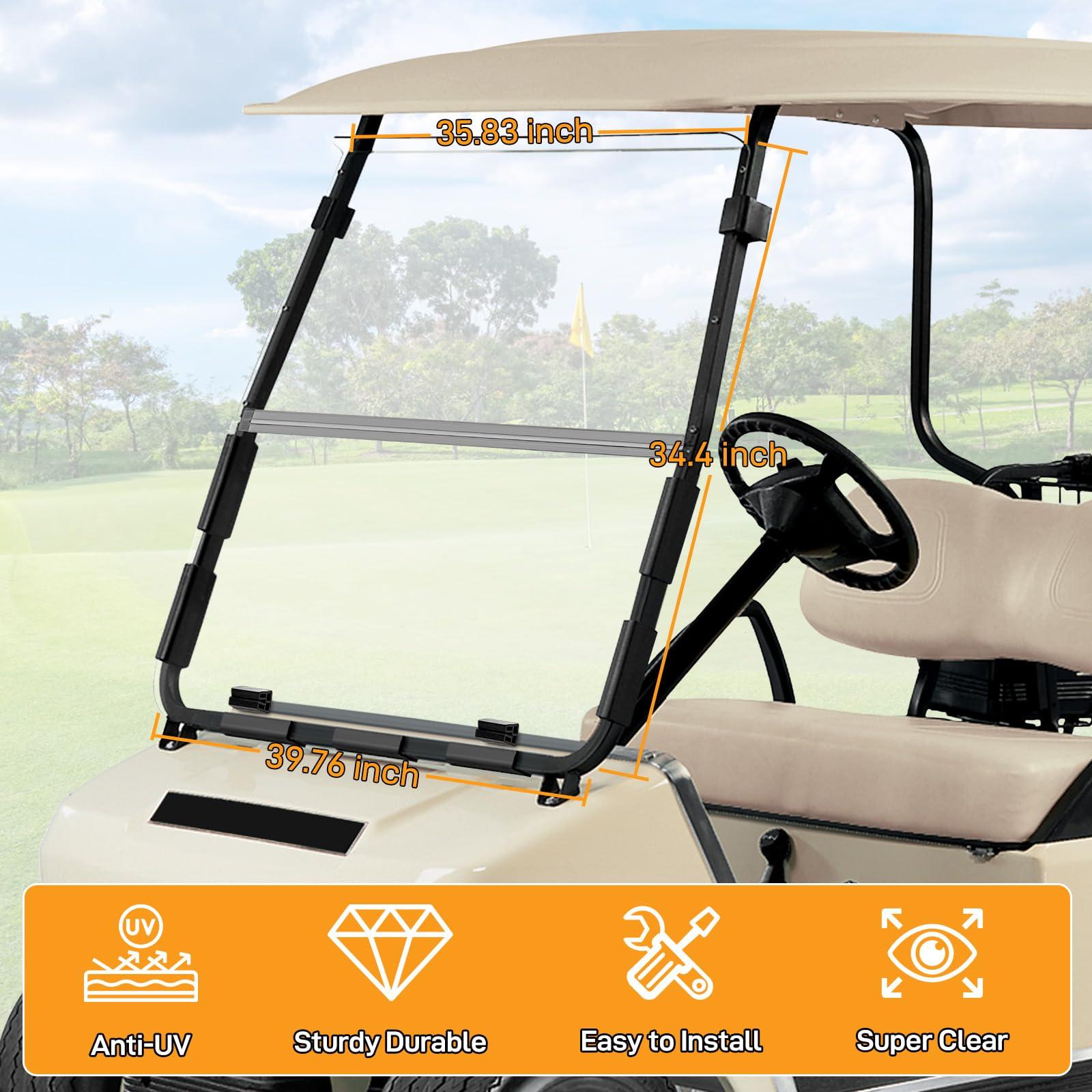 RIZINKART Golf Cart Windshield for Club Car DS Gas or Electric (2000-UP Models), Foldable Clear Impact Resistant Club Car Windshield for Golf Cart Fit 1 Inch Square Strut Window Frame (Clear)