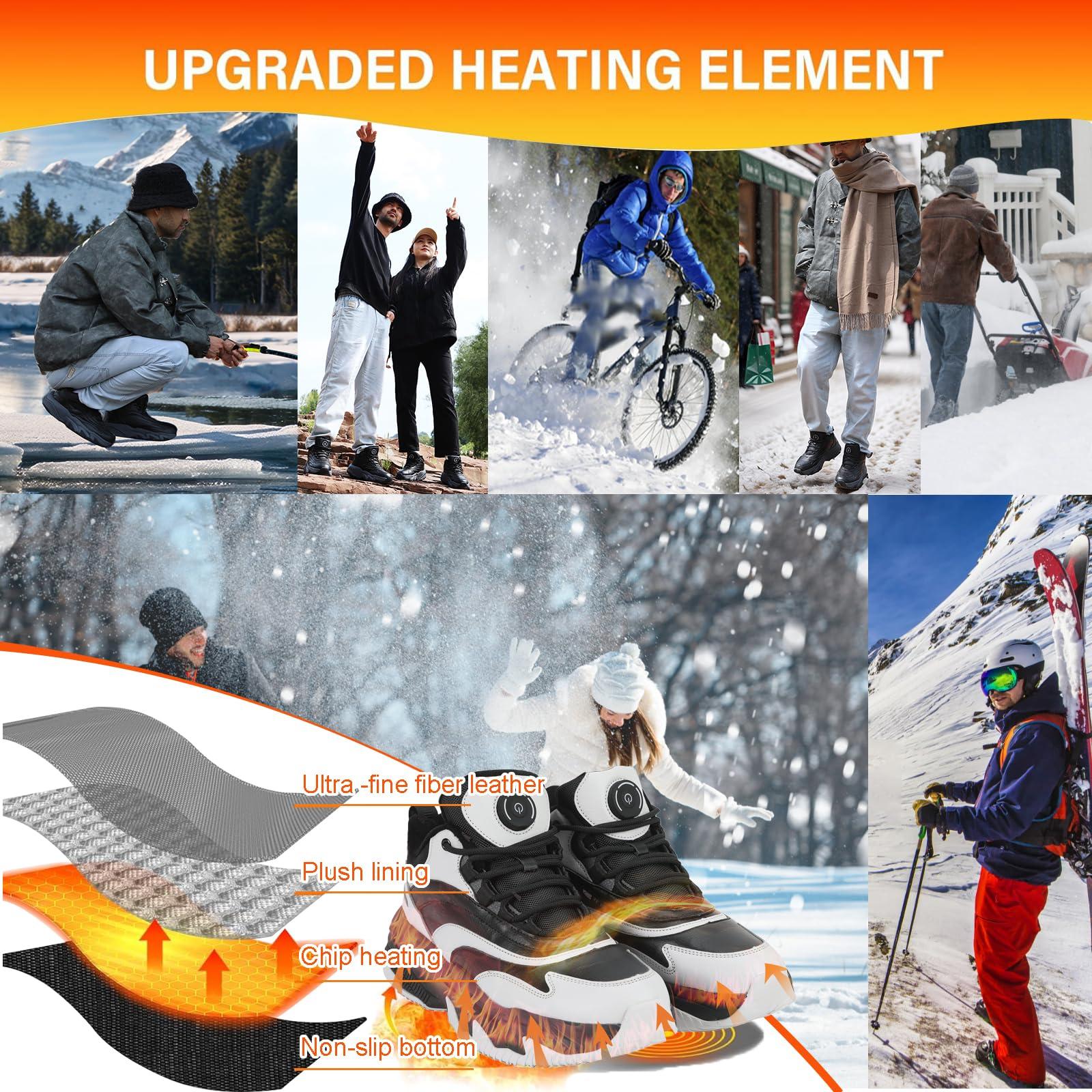 Heizung.shoes Heated Shoes for Men Rechargeable, Heating Sneakers for Women, 4000mAh Electric Self Heating Shoes Up to 20 H, Camping Foot Warmers for Outdoors Work Fishing Hunting Skiing Cycling (Gray, 7.5)