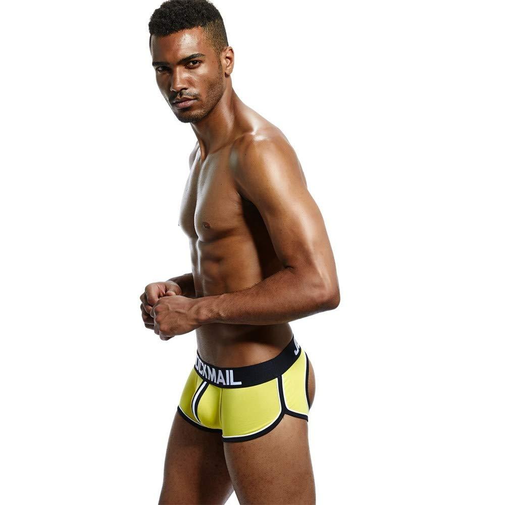 JOCKMAIL JOCKMAIL Mens Underwear Jockstrap Bottomless Men Boxer Shorts Backless Gay Underwea (XXL, Yellow)