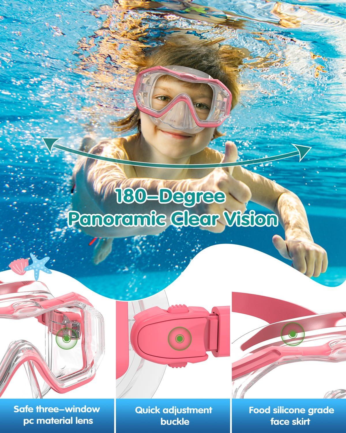 W WSTOO W WSTOO Swim Goggles with Nose Cover,Latest HD 3-Window Wide Vision Lens Snorkel Mask Anti-Fog Anti-Leak for Adults Youth and Kids Swimming Snorkeling Diving