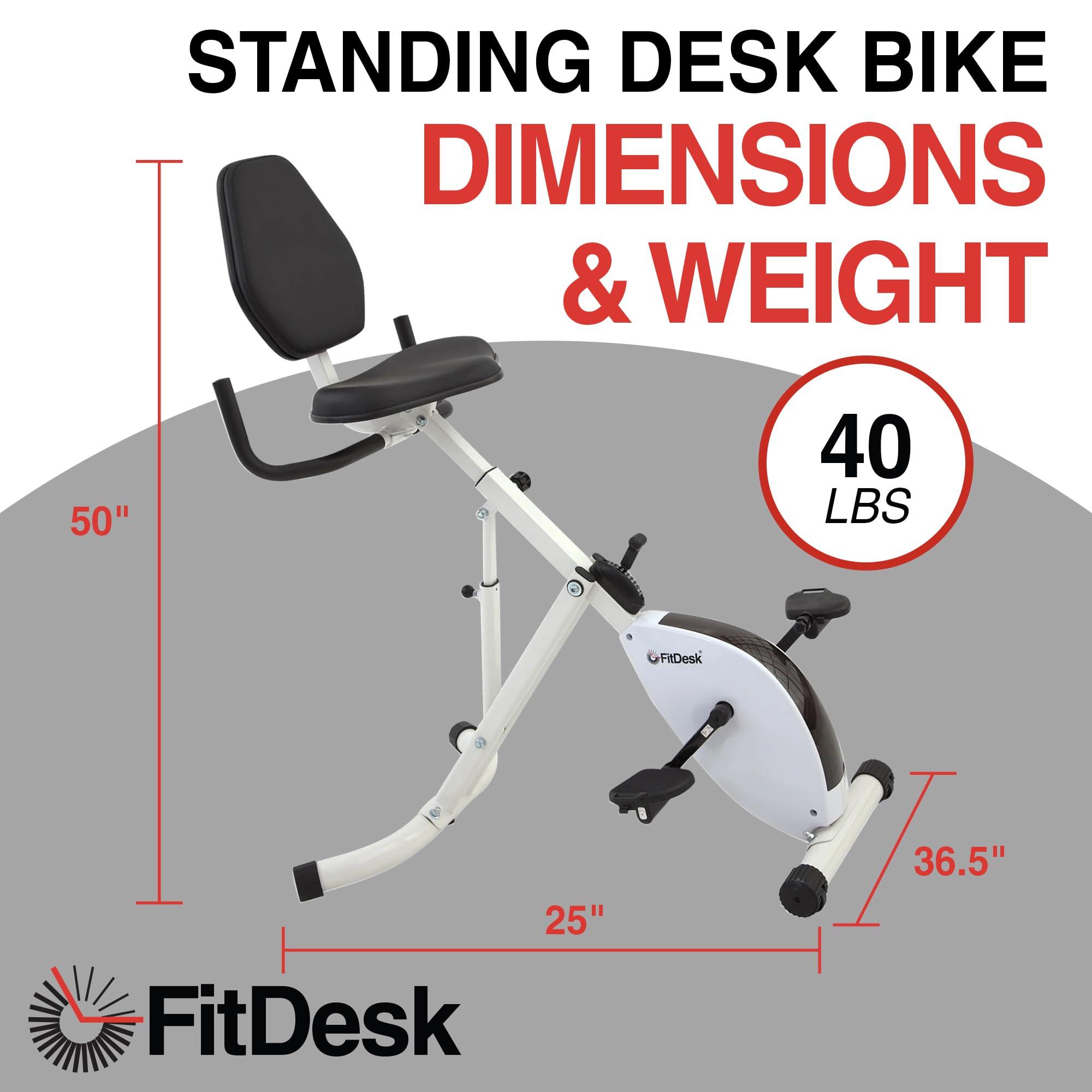 FitDesk FitDesk Standing Desk Bike Height Adjustable Exercise Bike with 8 Resistance Levels, Digital Performance Meter, Foldable, Supports Up to 242 lbs, Indoor Cycling Machine for Home and Office Use, White
