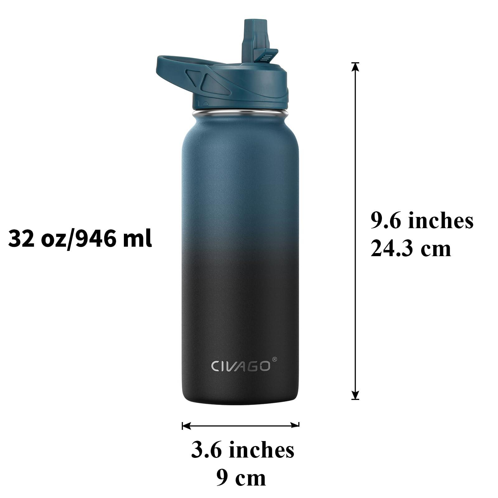 CIVAGO CIVAGO 32 oz Insulated Water Bottle With Straw, Stainless Steel Sports Water Cup Flask with 3 Lids, Wide Mouth Travel Thermal Mug, Red