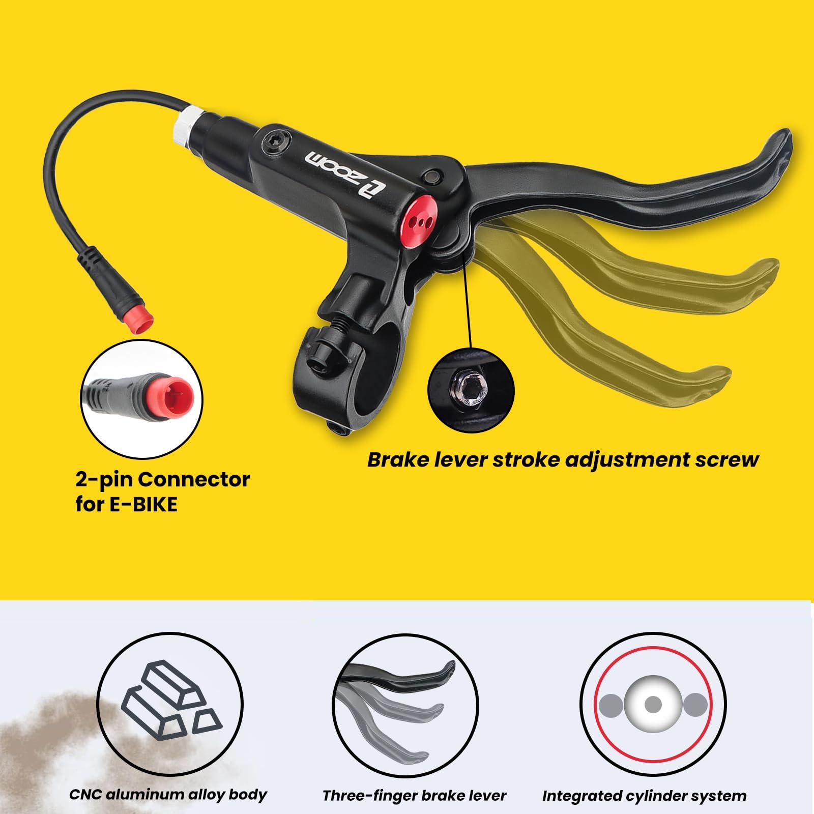 Hycline Hycline Ebike Hydraulic Disc Brake Set: Zoom H875E 2-Pistons 2-PIN Power-Off Electric Bike Right Brake Levers with Rear Calipers PM/is Adapter
