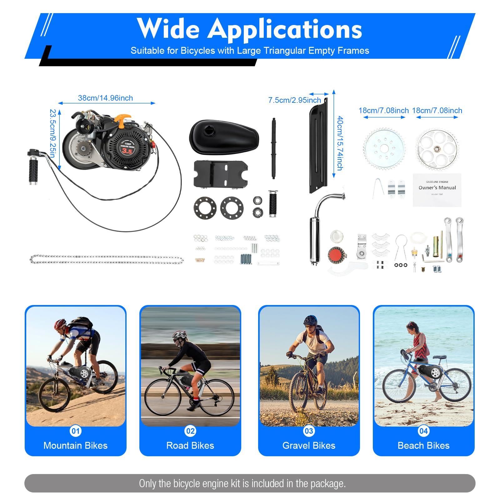 RibasuBB RibasuBB 100cc 4-Stroke Bicycle Gasoline Engine Air-Cooled Motor Chain Muffler Complete Assembly Gas Motorized Motor Kit for Motorized Bicycle 26-28inch Bikewith Belt