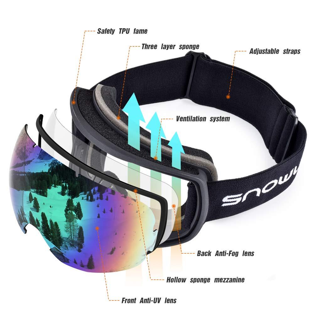 Snowledge Snowledge Ski Snow Goggles for Men Women, OTG With UV Protection, Anti-Fog Dual Lens for Skiing Snowboarding