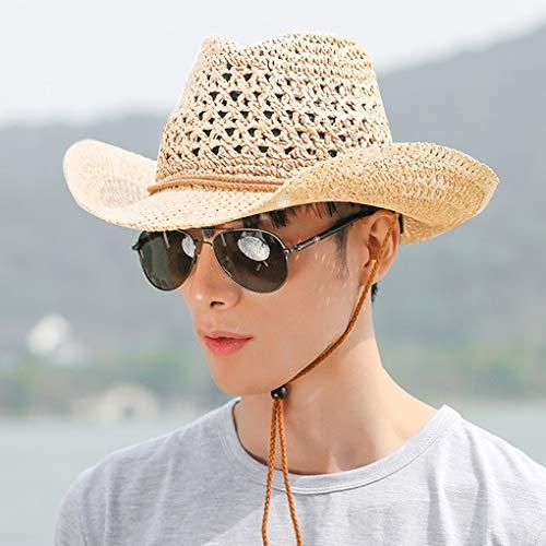 Greenery-GRE Men\'s Women\'s Straw Hat Summer Floppy Packable Panama Fedora Beach Sun Hat UPF 50+ Roll Up Foldable Large Brim Sun Protection Newsboy Travel Fishing Cap with Adjustable Chin Strap (Beige)