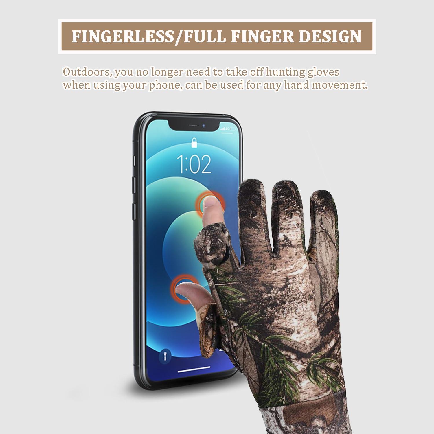 Favuit Favuit Camouflage Hunting Gloves, Lightweight Anti-Slip Full Finger Fingerless Touchscreen Camo Gloves Outdoor Tactical Hunting Gear Archery Accessories for Turkey Fishing Airsoft (Camo L)