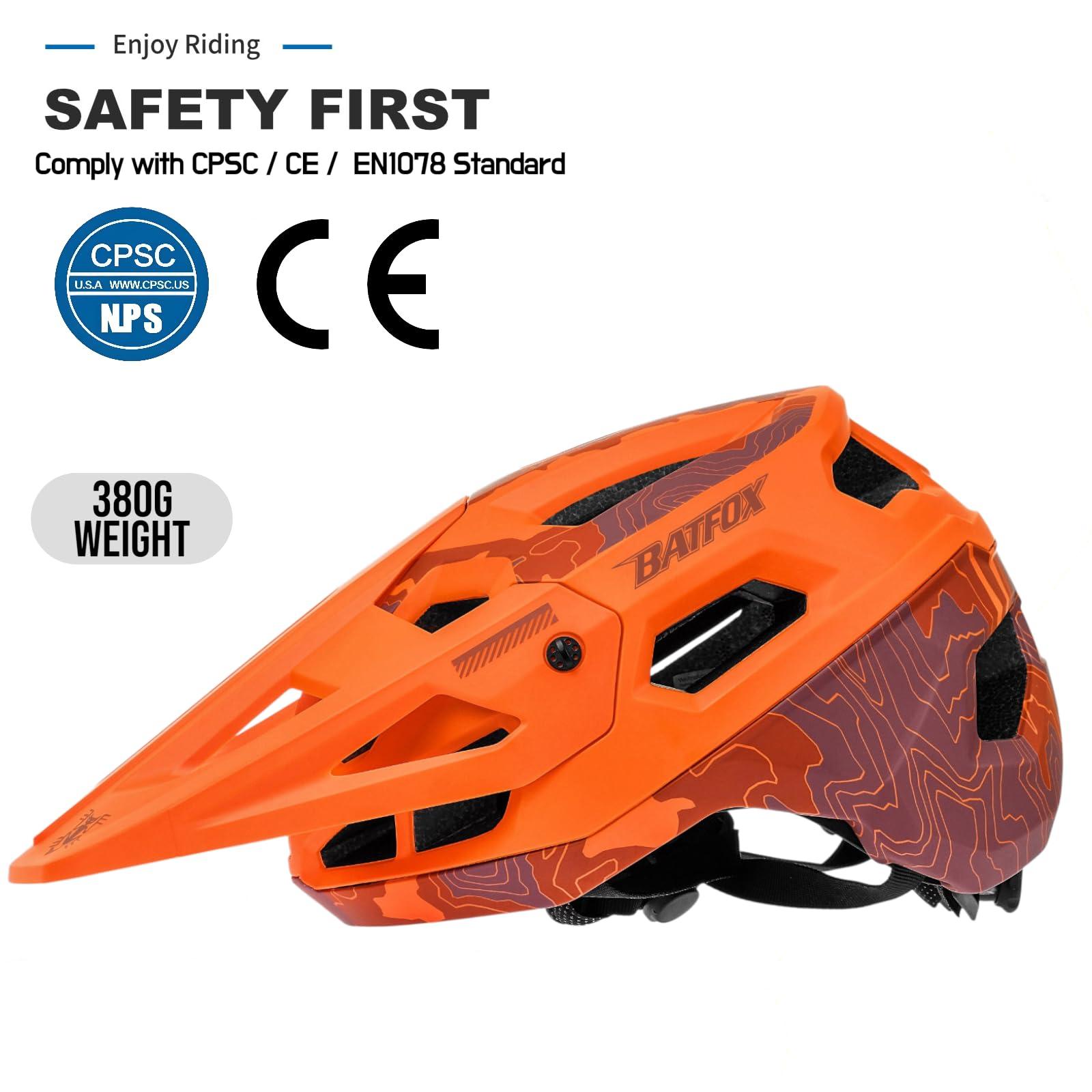 BATFOX BATFOX Bike Helmet Mountain Bike Helmets for Men Women Adults MTB Bicycle Cycling BMX Bike Helmet(Orange,L(55-59CM))